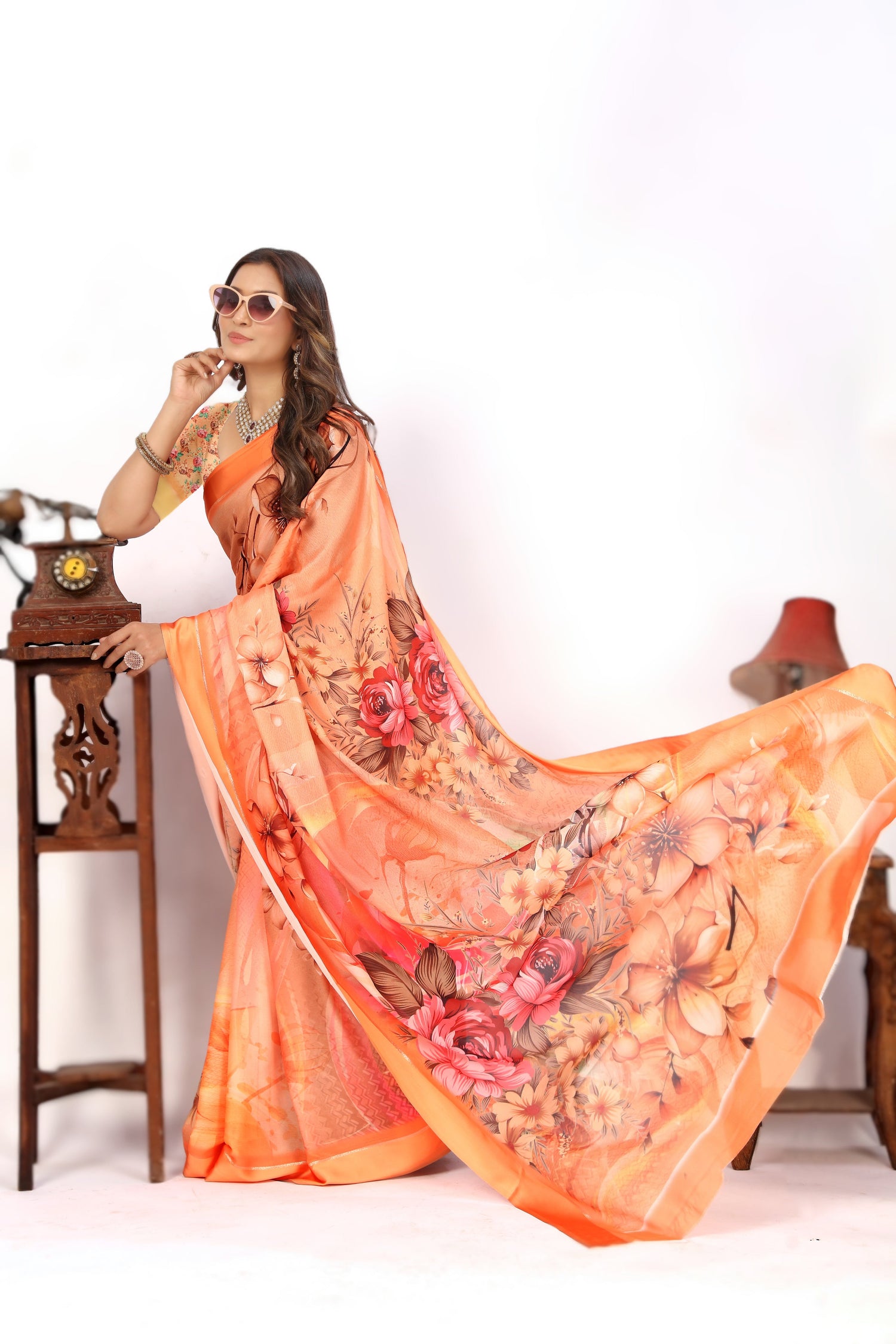 Graceful Printed Saree In Viscose Georgette Silk Fabric