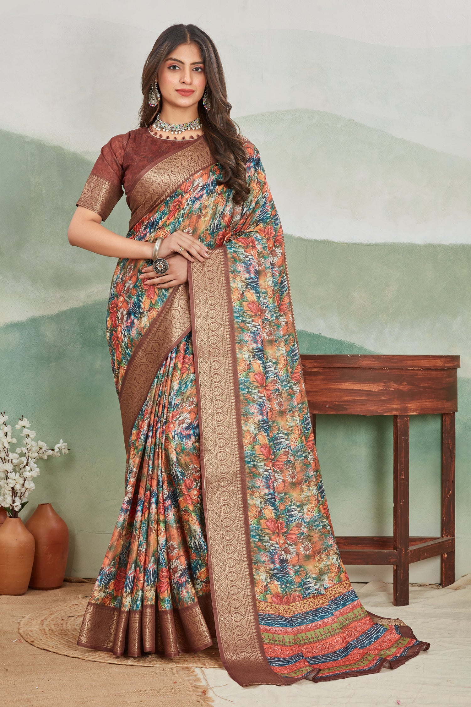 Stylish Traditional Batik Saree In Viscose Khadi