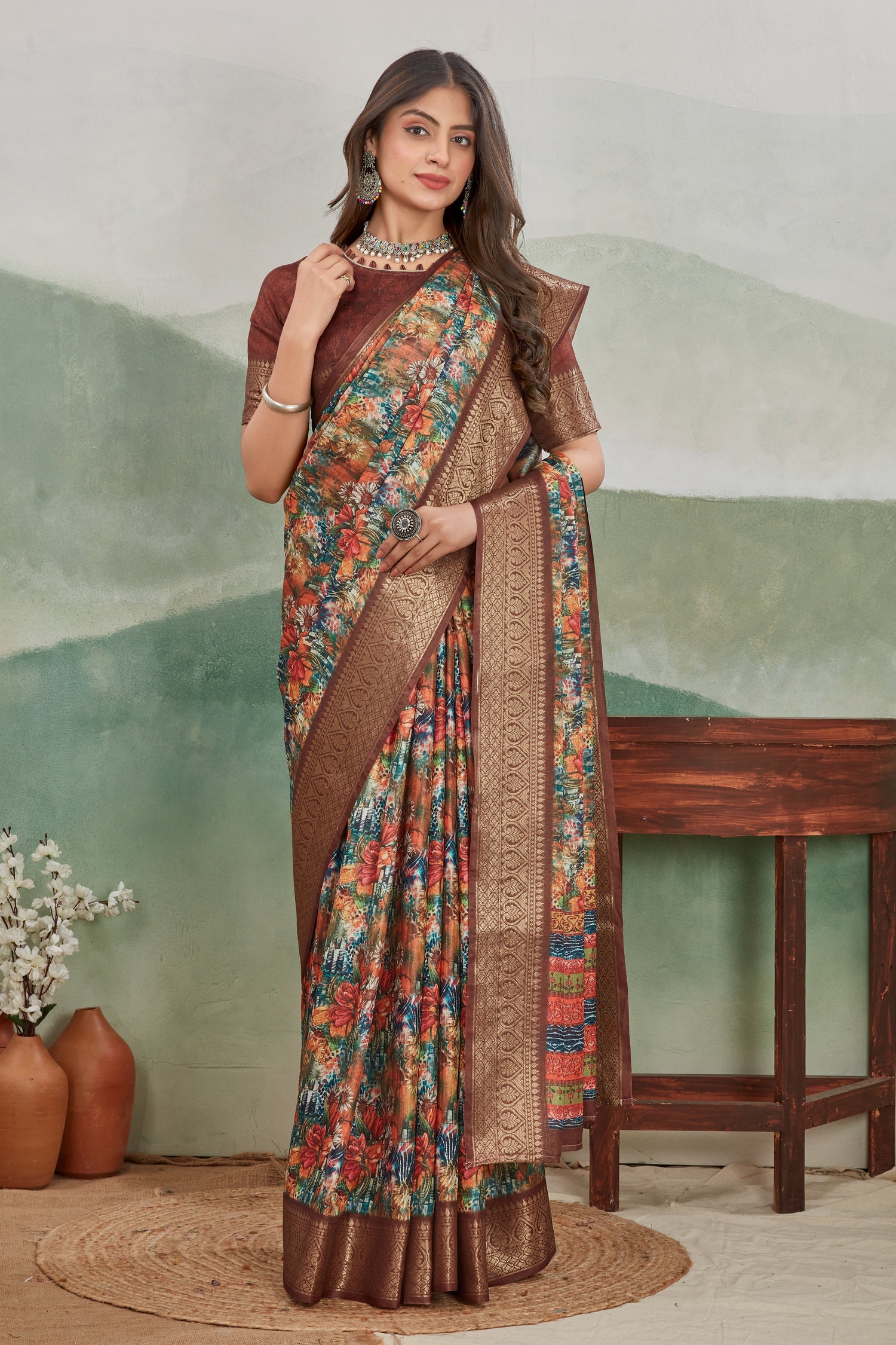 Stylish Traditional Batik Saree In Viscose Khadi