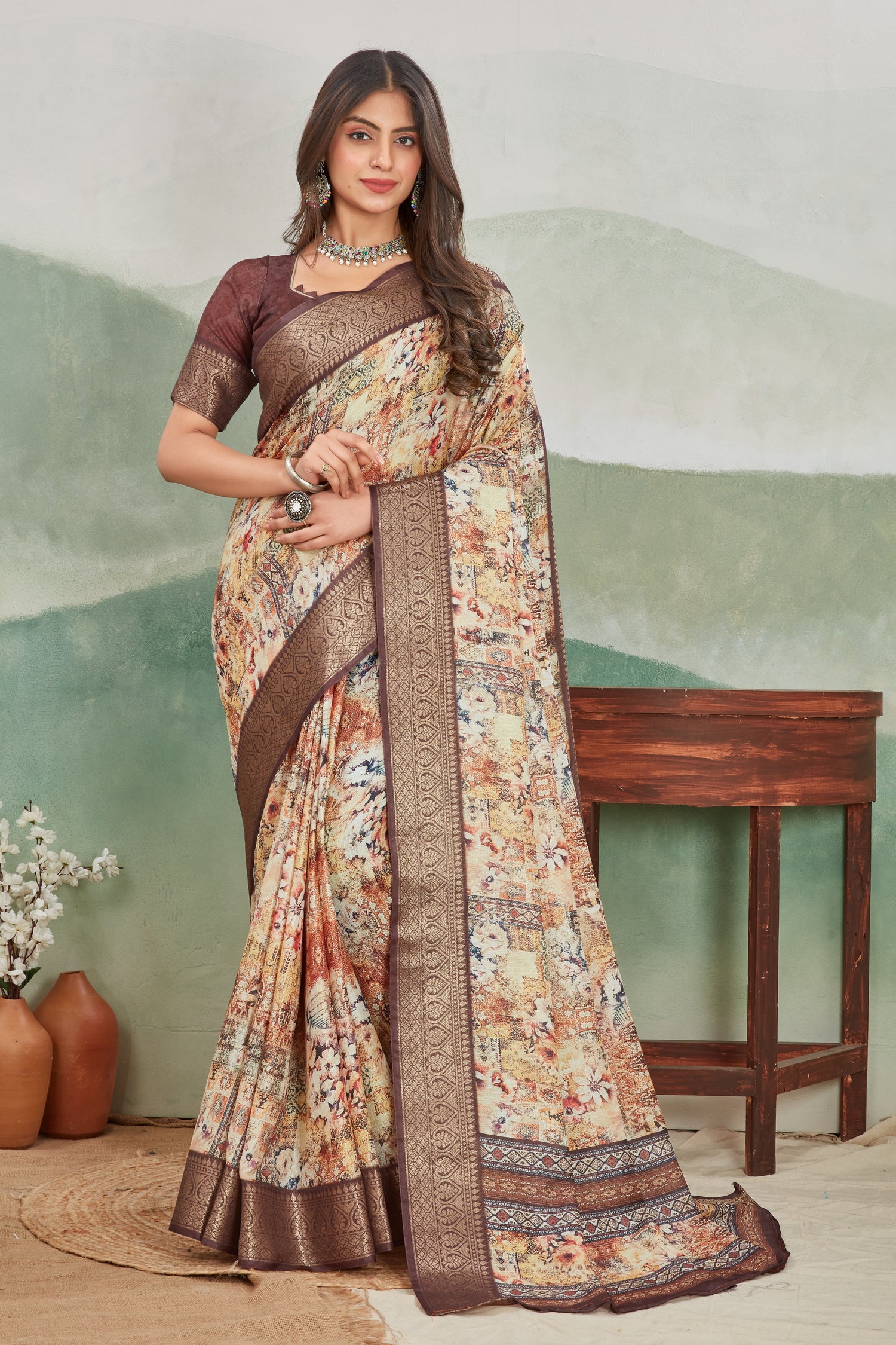 Lightweight Viscose Khadi Batik Print Saree For Daily Wear