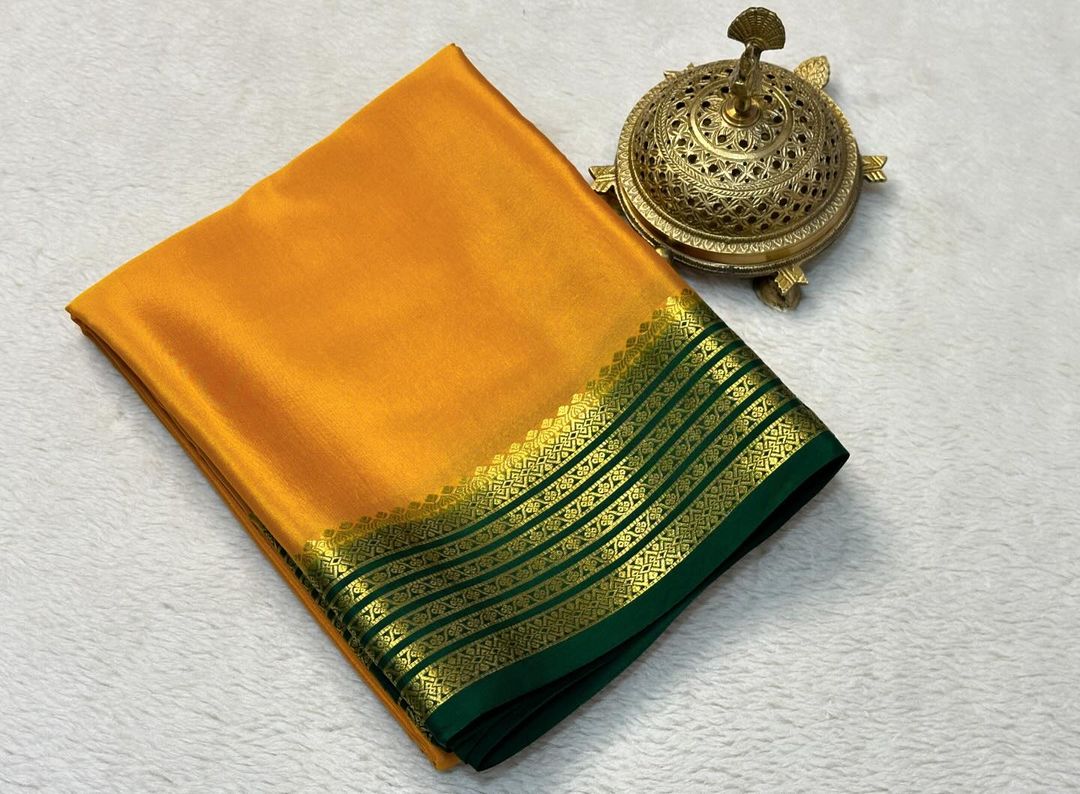 Graceful Mysore Silk Saree In Pure Soft Weave With Heritage Border
