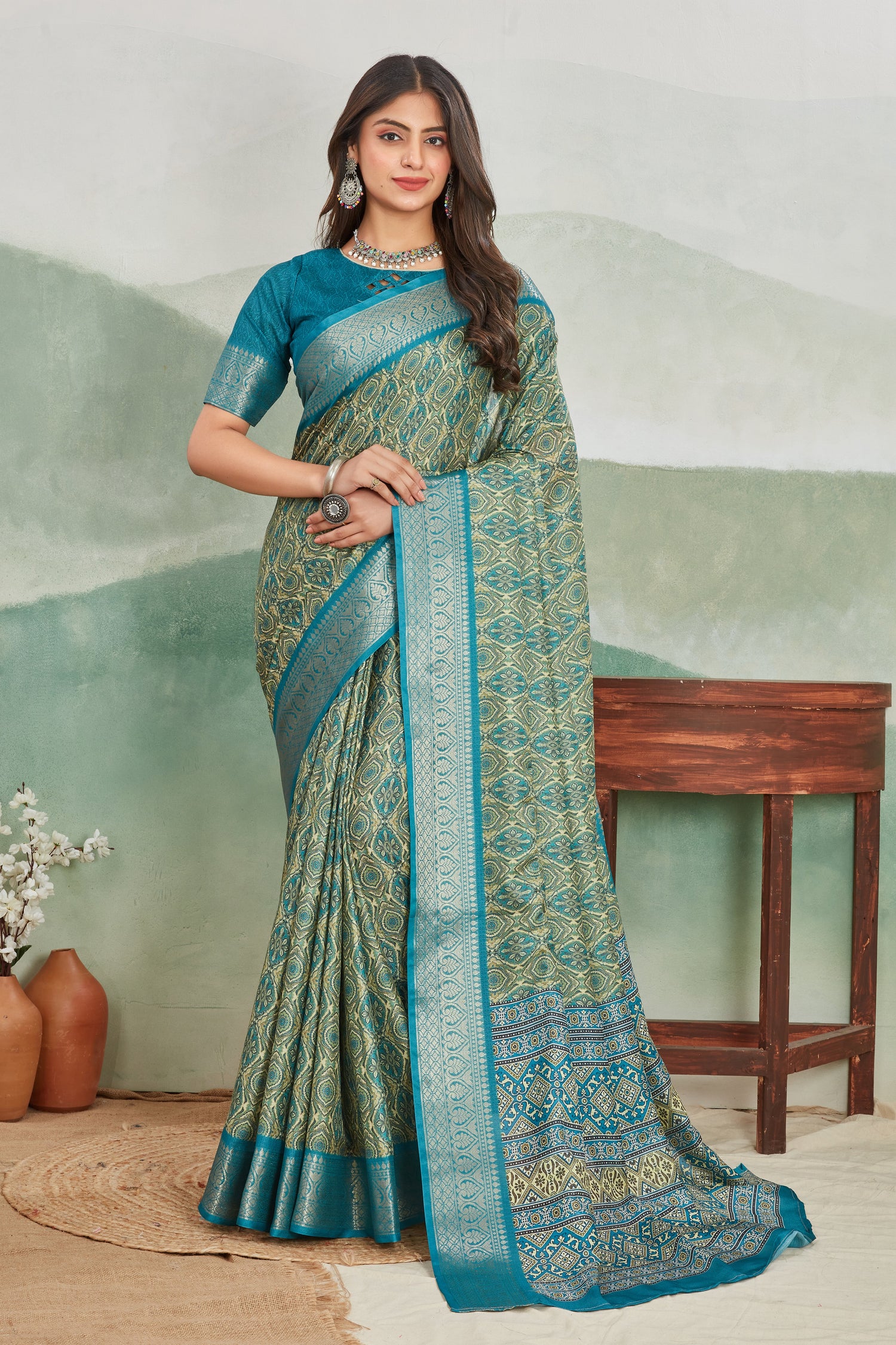Artistic Viscose Khadi Saree With Digital Batik Patterns