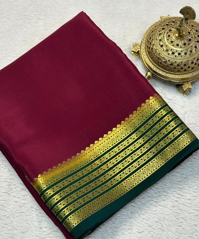Beautiful Pure Mysore silk sarees having elegant contrast border