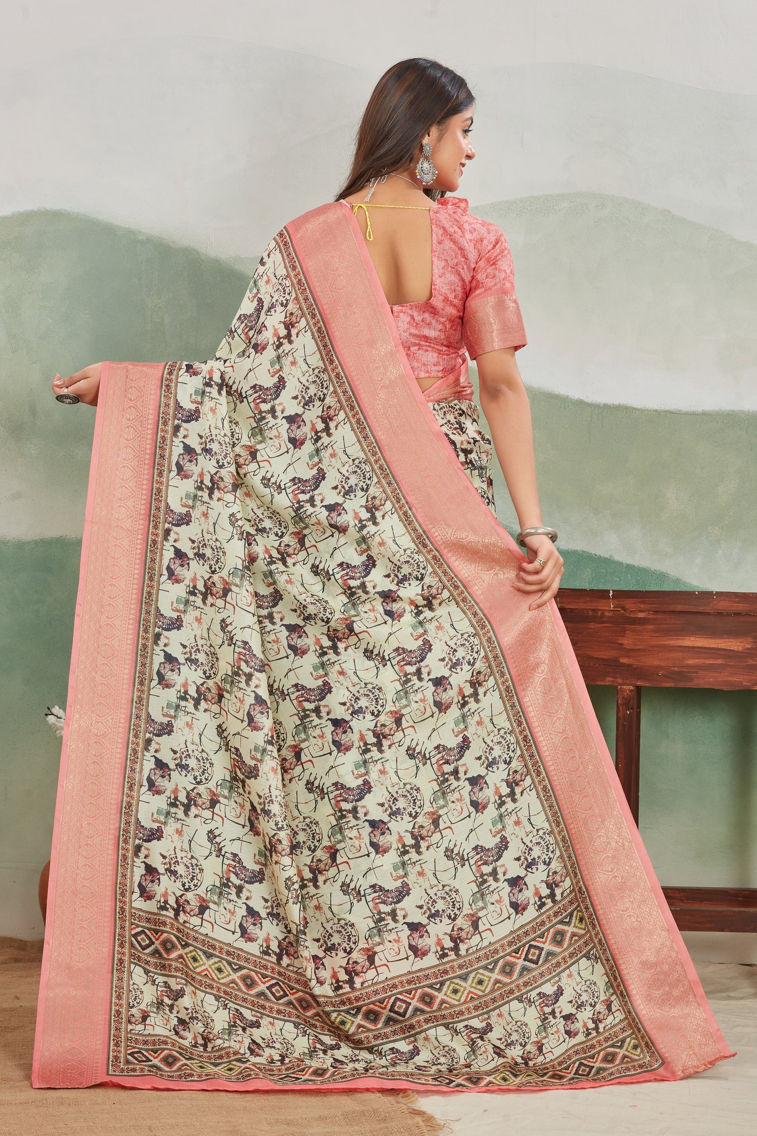 Contemporary Batik Printed Saree In Viscose Khadi