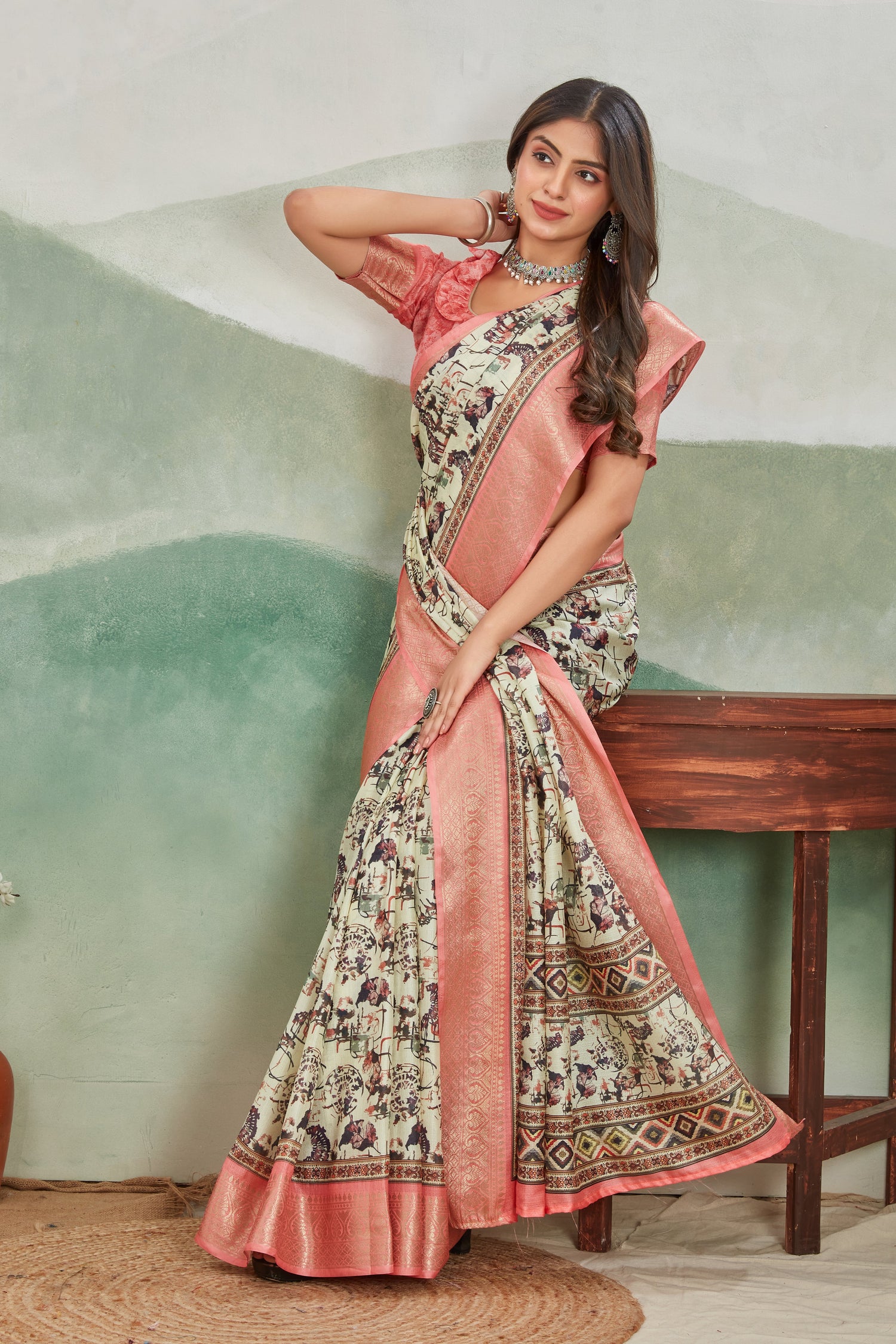 Contemporary Batik Printed Saree In Viscose Khadi