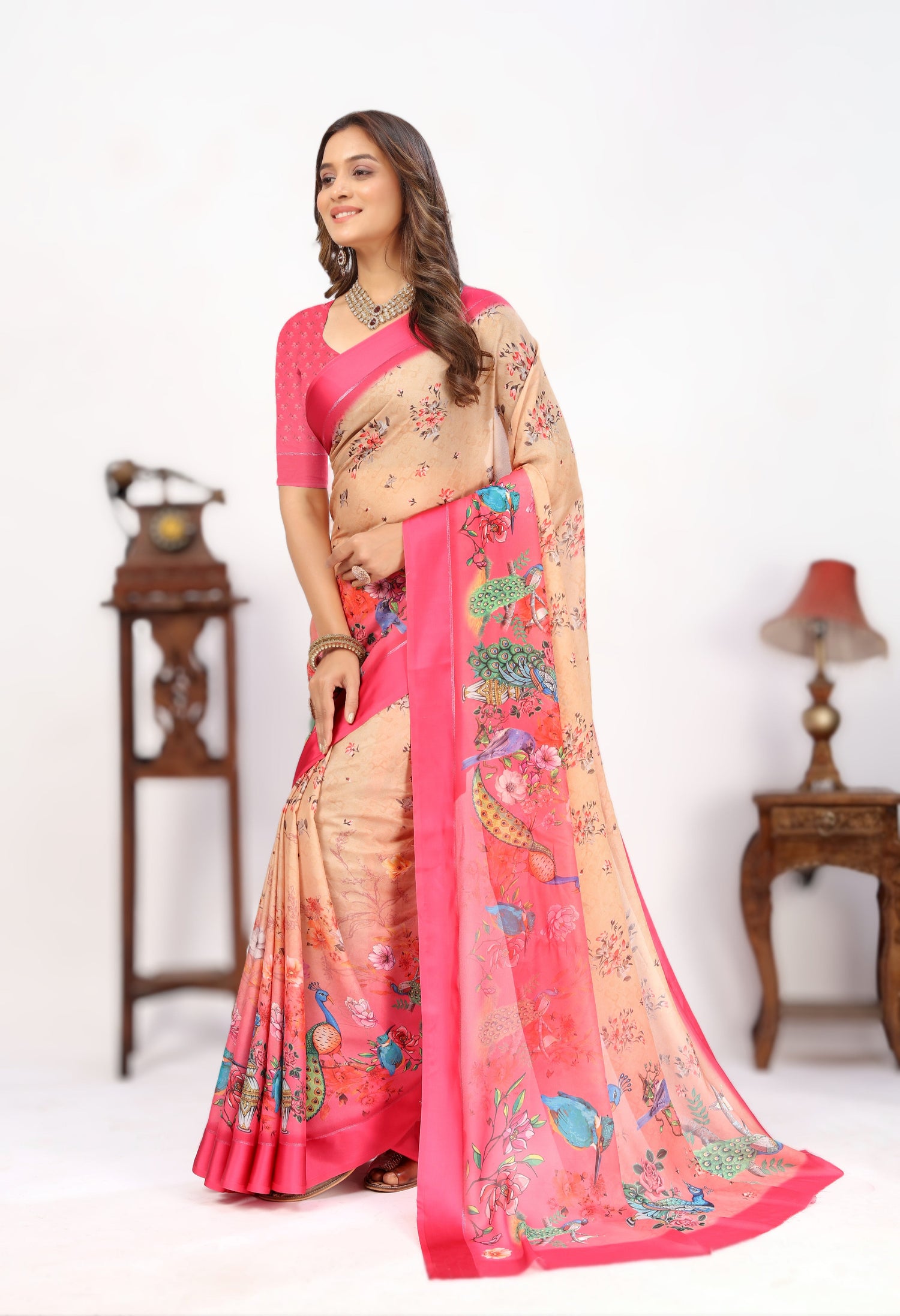 Classic Ethnic Viscose Georgette Silk Saree With Prints
