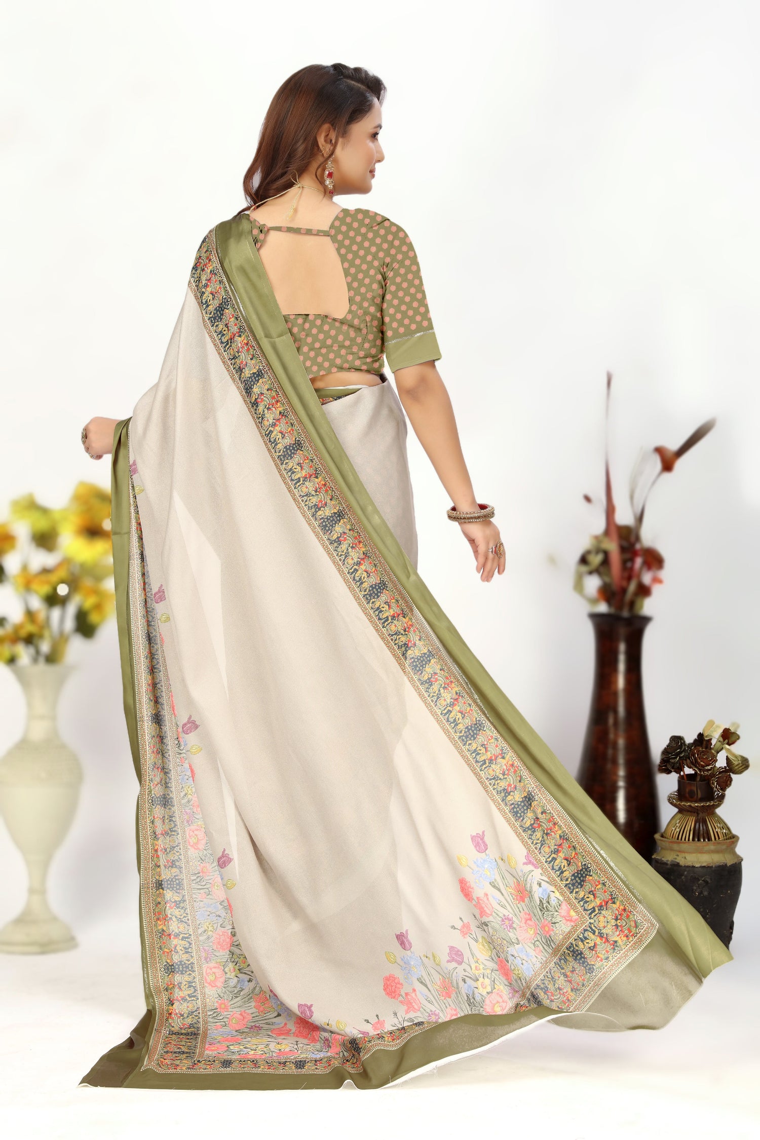 Festive Wear Elegance Printed Saree In Beige Color