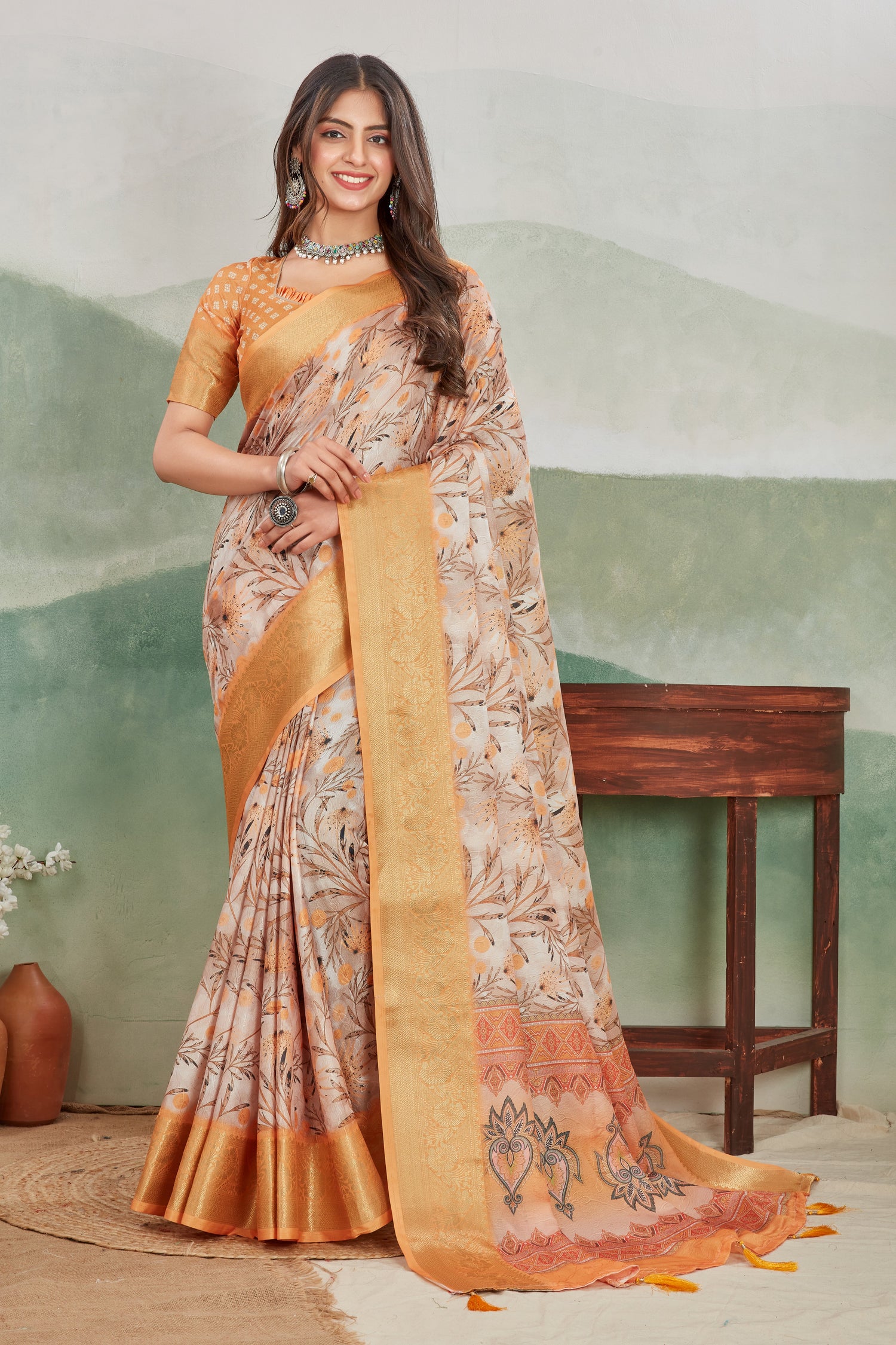 Handcrafted Look Viscose Khadi Saree With Batik Motifs