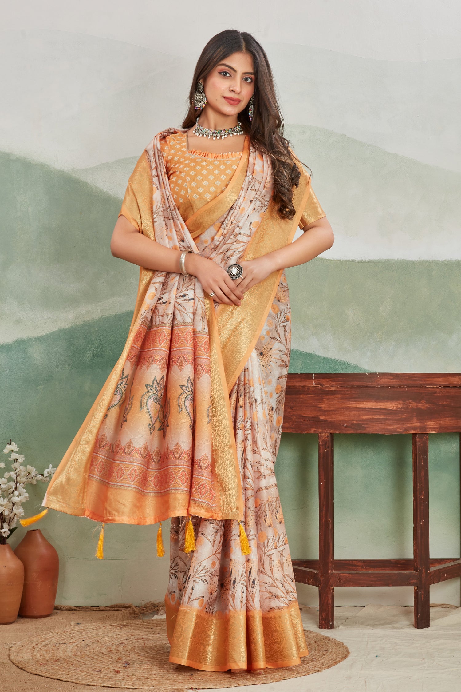 Handcrafted Look Viscose Khadi Saree With Batik Motifs