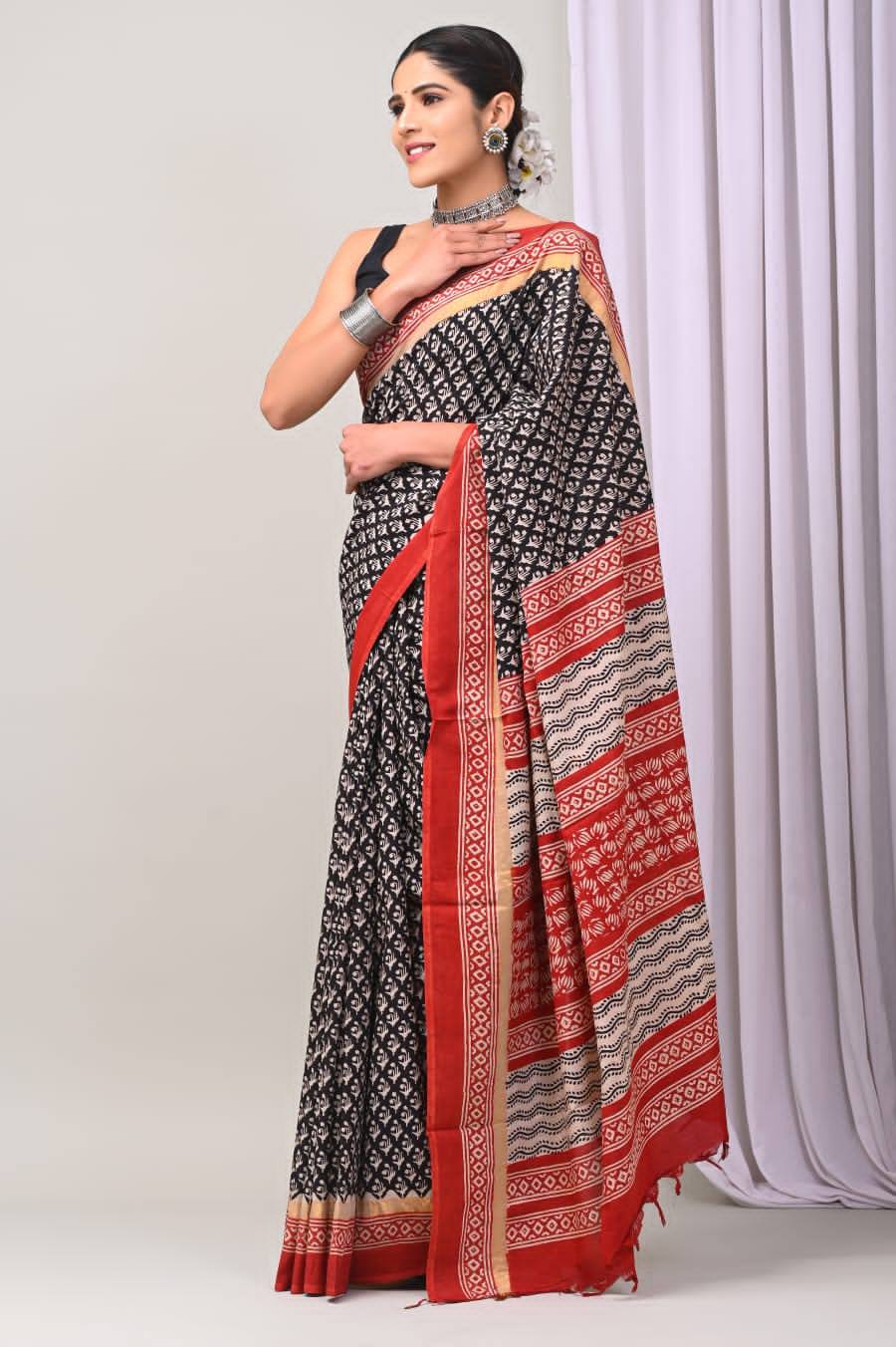 Ajrakh Vanaspati Prints Enhance Mulmul Cotton Sarees