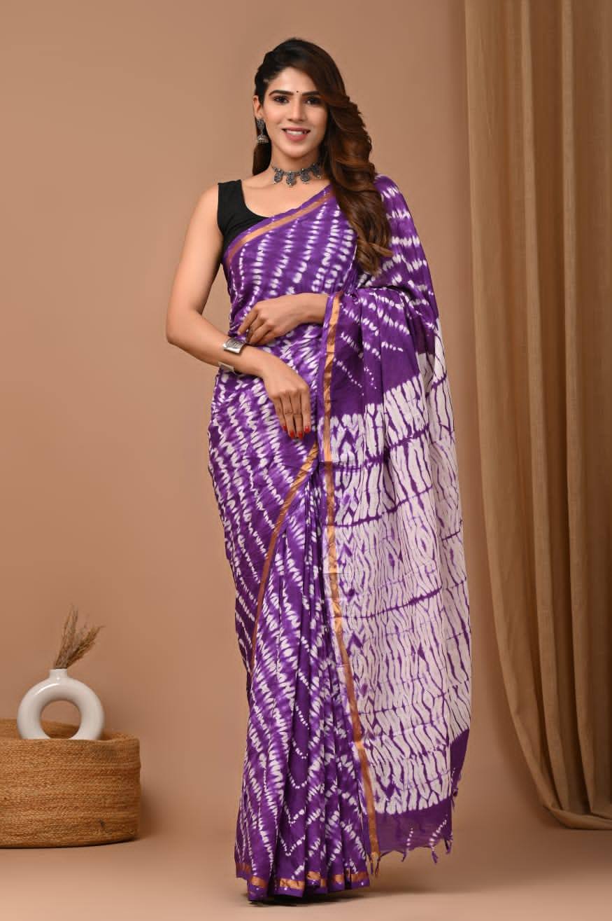 Mulmul Cotton Printed Saree In Rose Traditional Appeal With Blouse