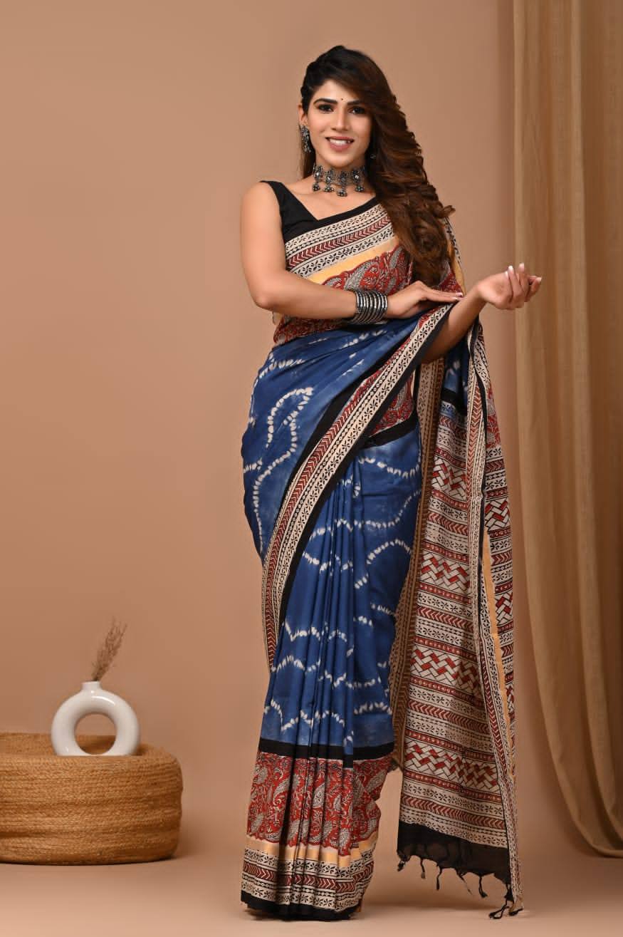 Celebrate Culture with Ajrakh-Printed Cotton Sarees