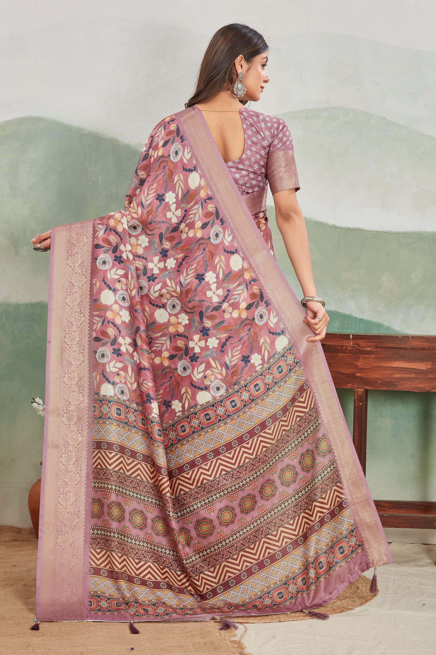 Designer Viscose Khadi Digital Print Saree With Batik Design