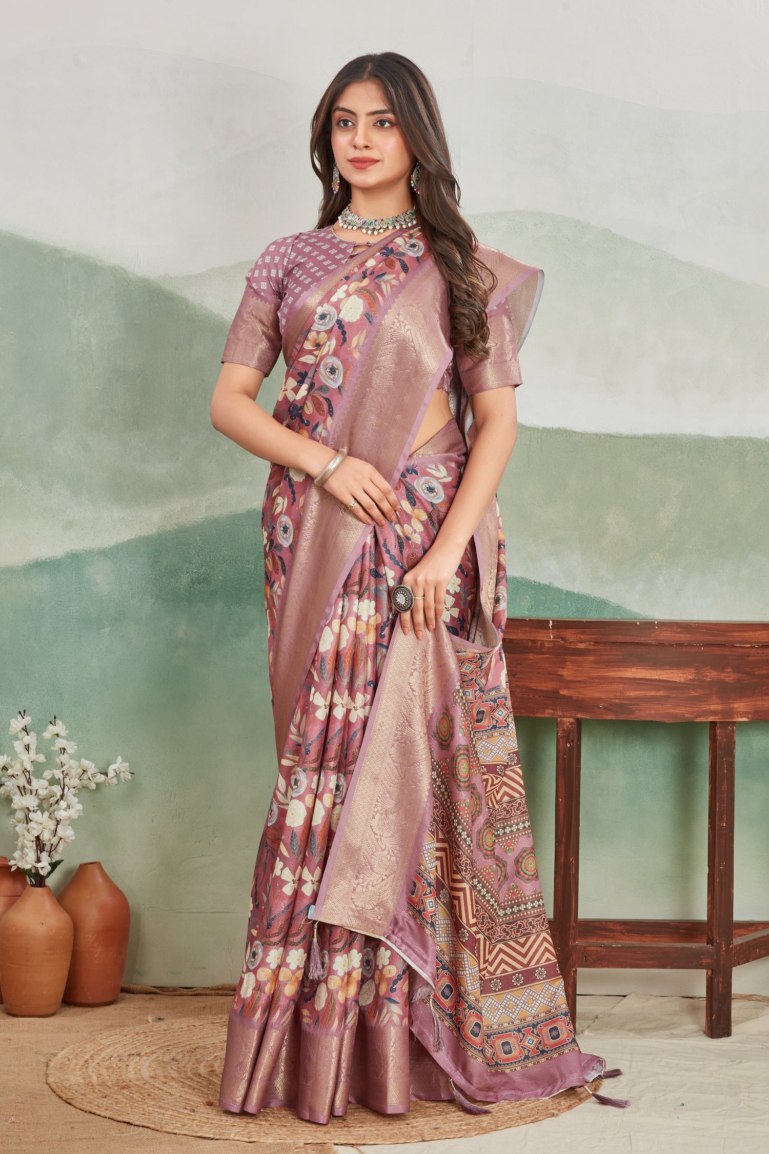 Designer Viscose Khadi Digital Print Saree With Batik Design