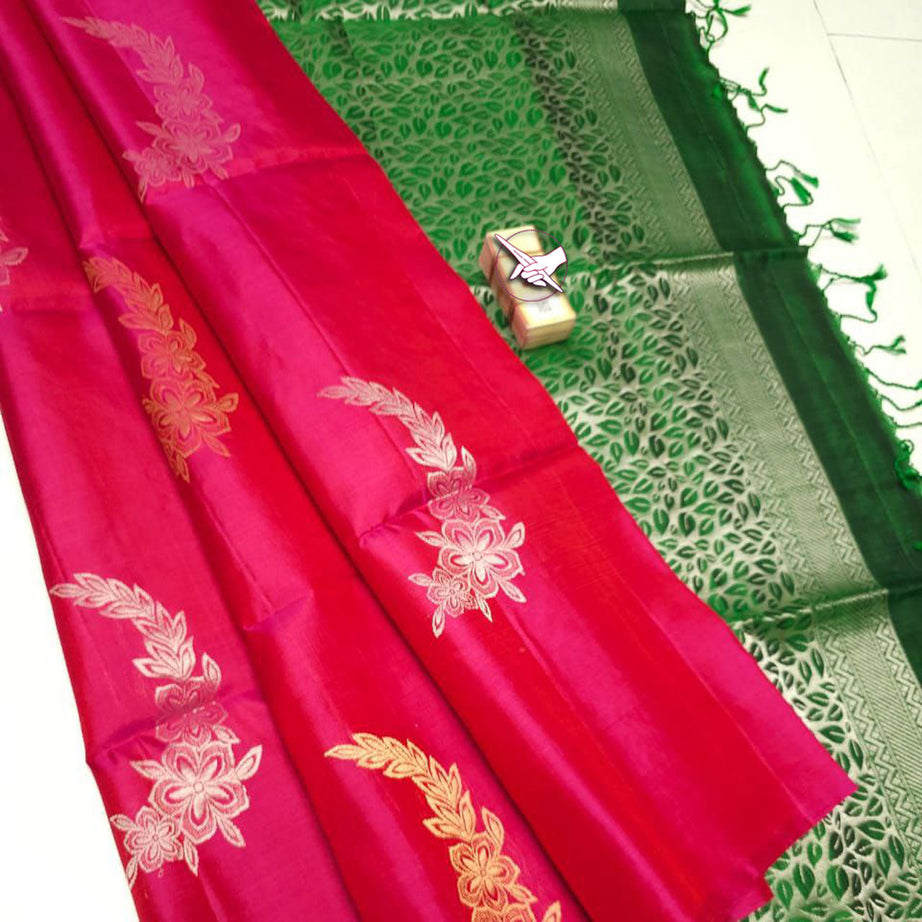 Magenta Premium Quality Silk Pure Gold And Silver Zari Big Meena Work Buttas All Over Saree