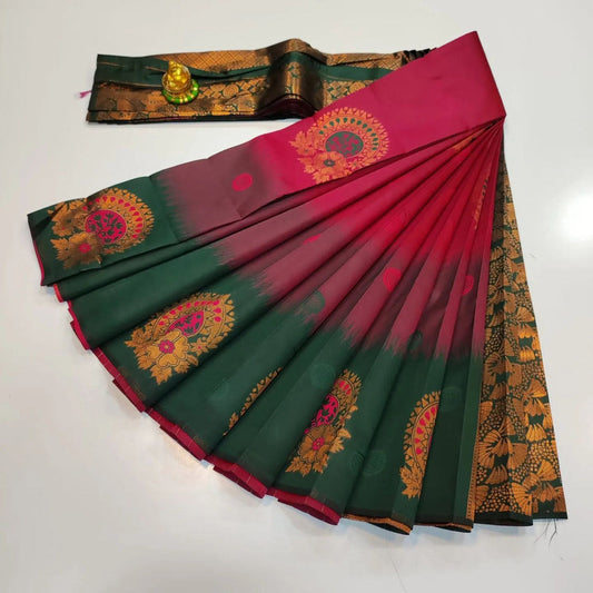 💕Delightful Magenta Weaving Work Kubera Handloom Silk 3d Function Wear Saree💕