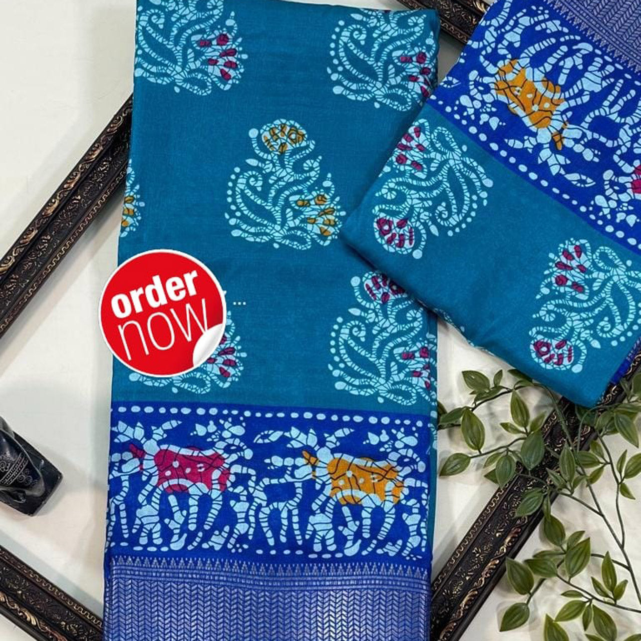Stunning Sky Blue Digital Printed Saree Fancy Silk For All Day Comfort