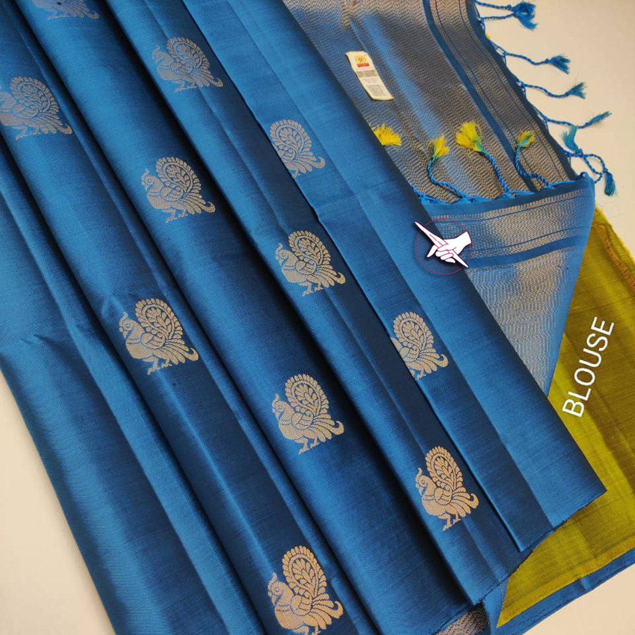 Festive Wear Sky Blue Kanchipuram Saree With Meena Motifs And Rich Silk Pallu