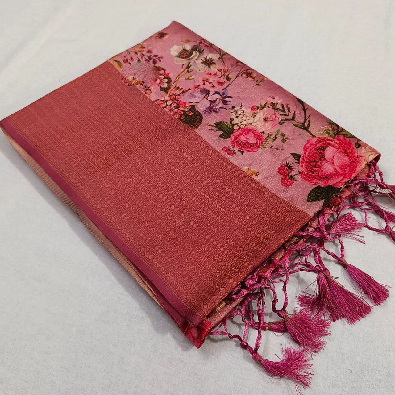 Pink Lightweight Silk Saree Soft Feel And Digital Print Design