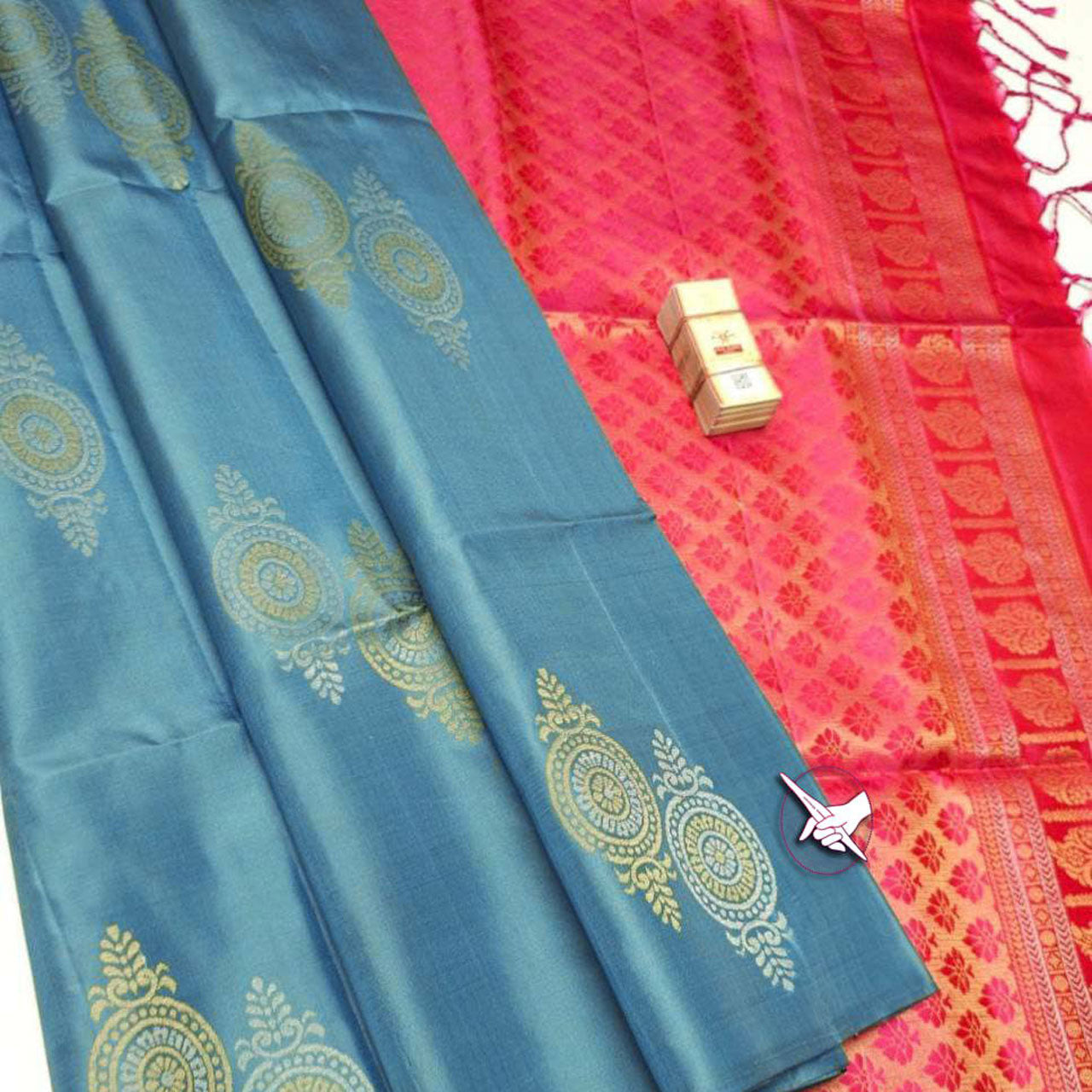Sky Blue Kanchipuram Meena Work Silk Saree With Heavy Buttas And Designer Pallu