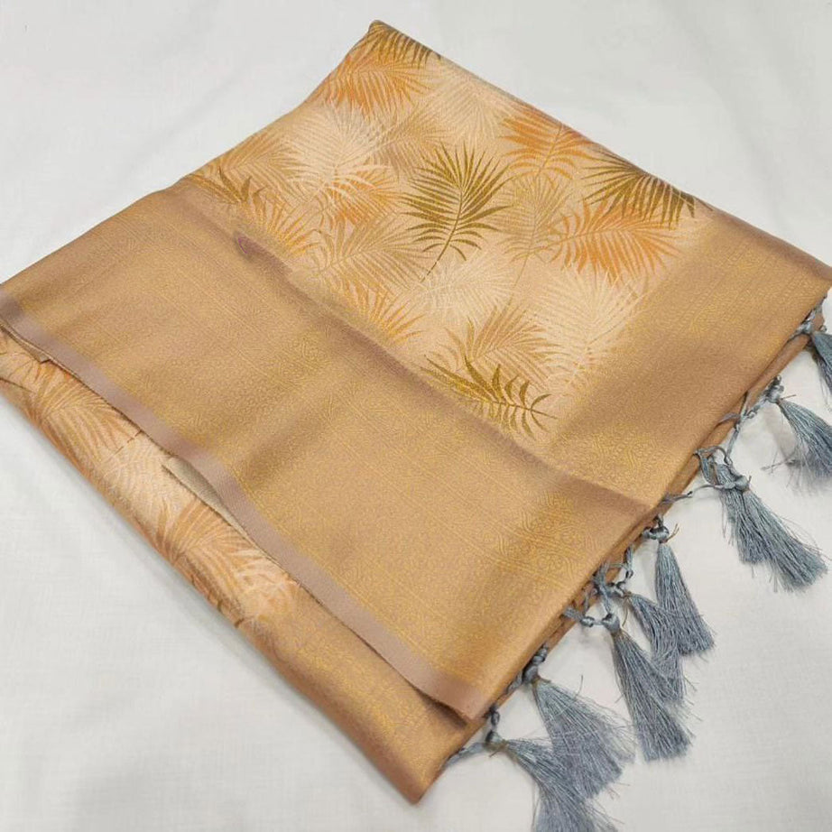 Soft Silks Beige Digital Print Saree