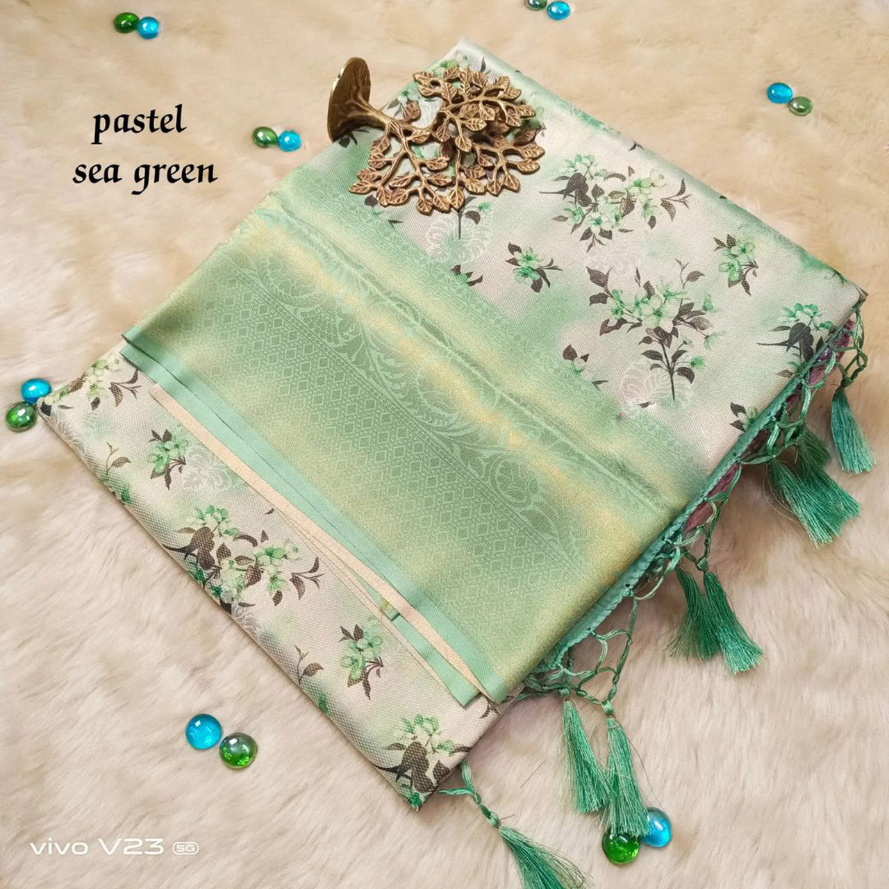 Sea Green Casual Look Saree Soft Silk With All Over Digital Print Blouse