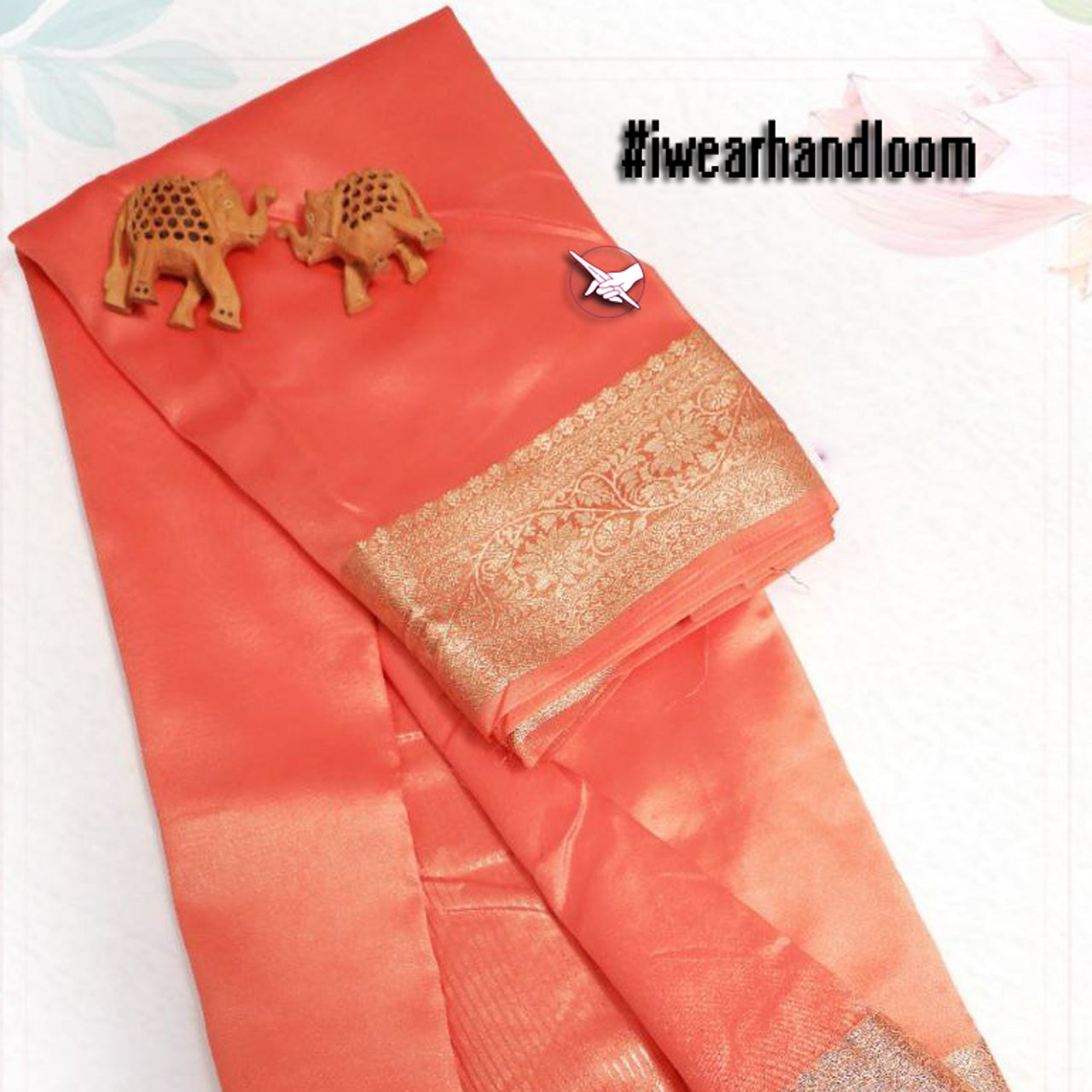 Zari Embellished Tissue Silk Saree Orange Maheshwari Pattu Design