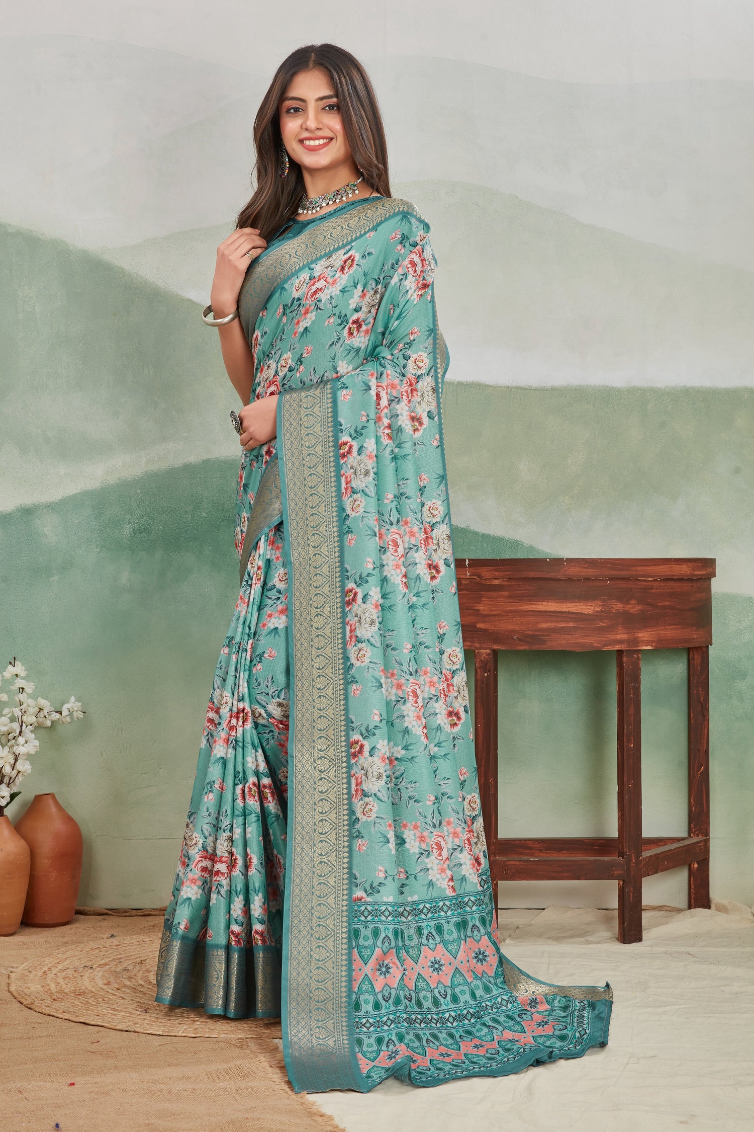 Elegant Viscose Khadi Saree With Batik Digital Print