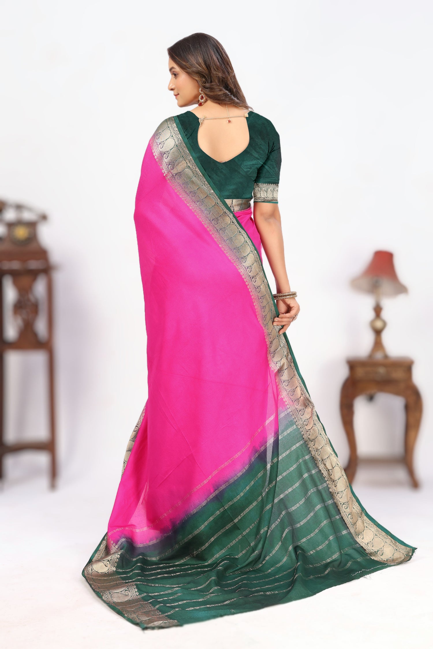 Subtle Shine Mysore Silk Plain Fancy Saree