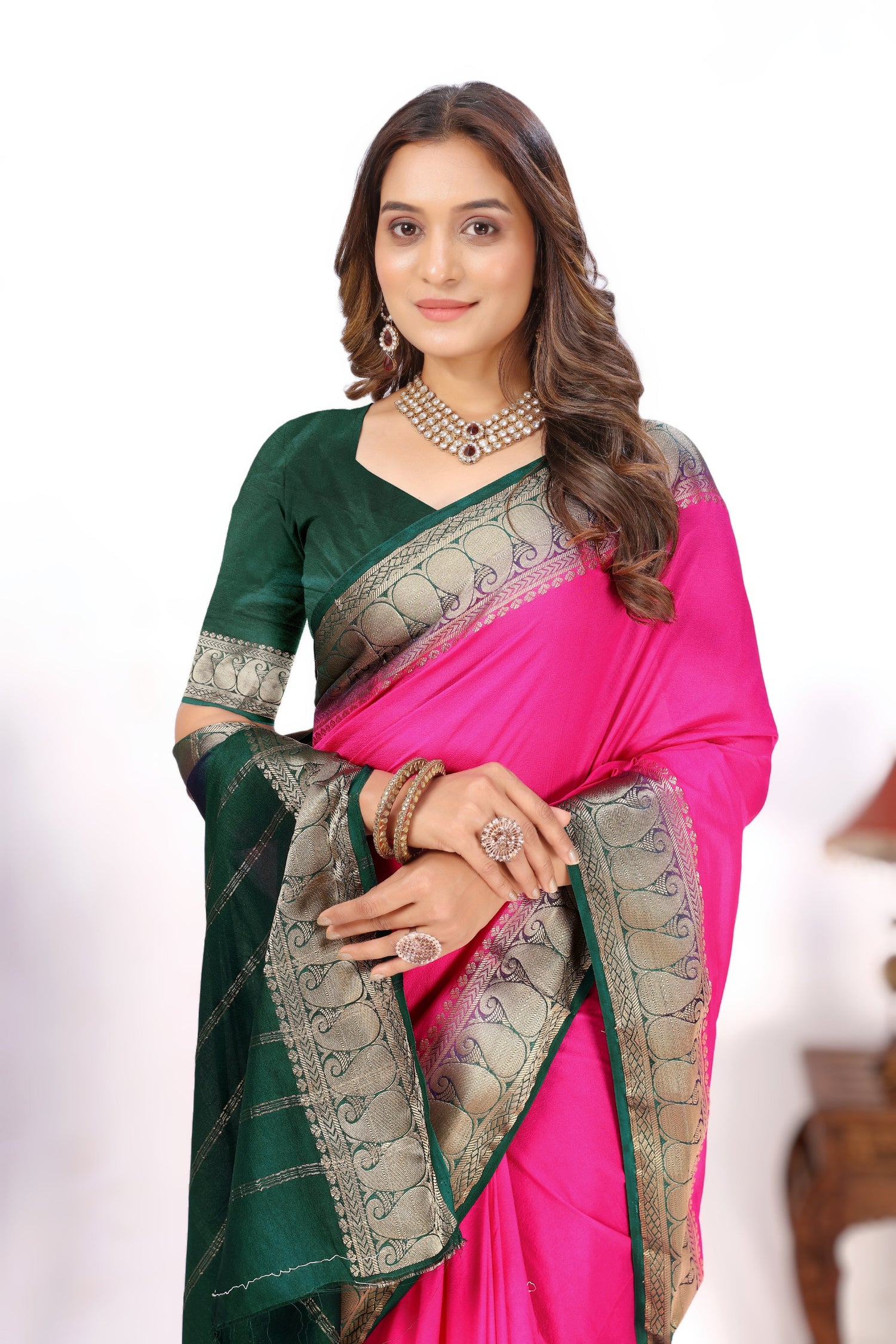 Subtle Shine Mysore Silk Plain Fancy Saree