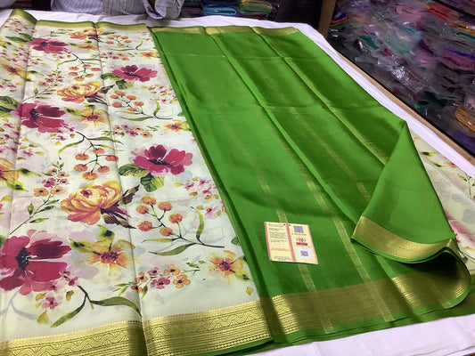 Pure Mysore Printed crepe silk sarees*🎉