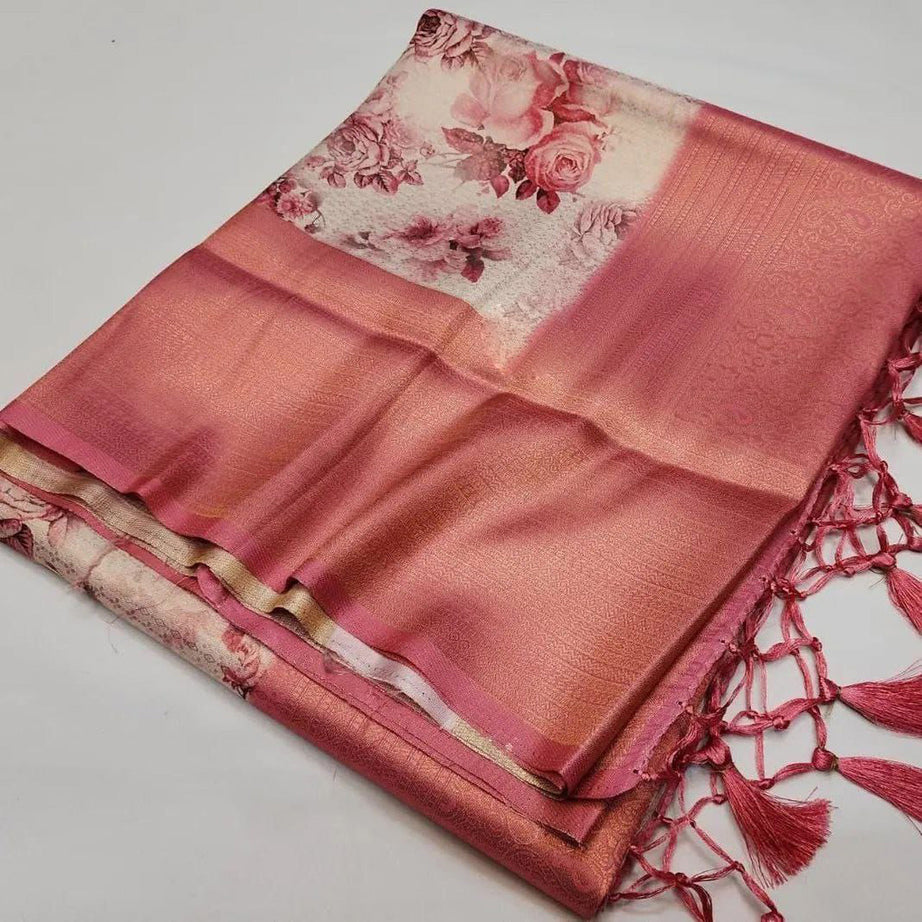 Pink Color Party Style Soft Silk Fabric Charismatic Digital Printed Saree