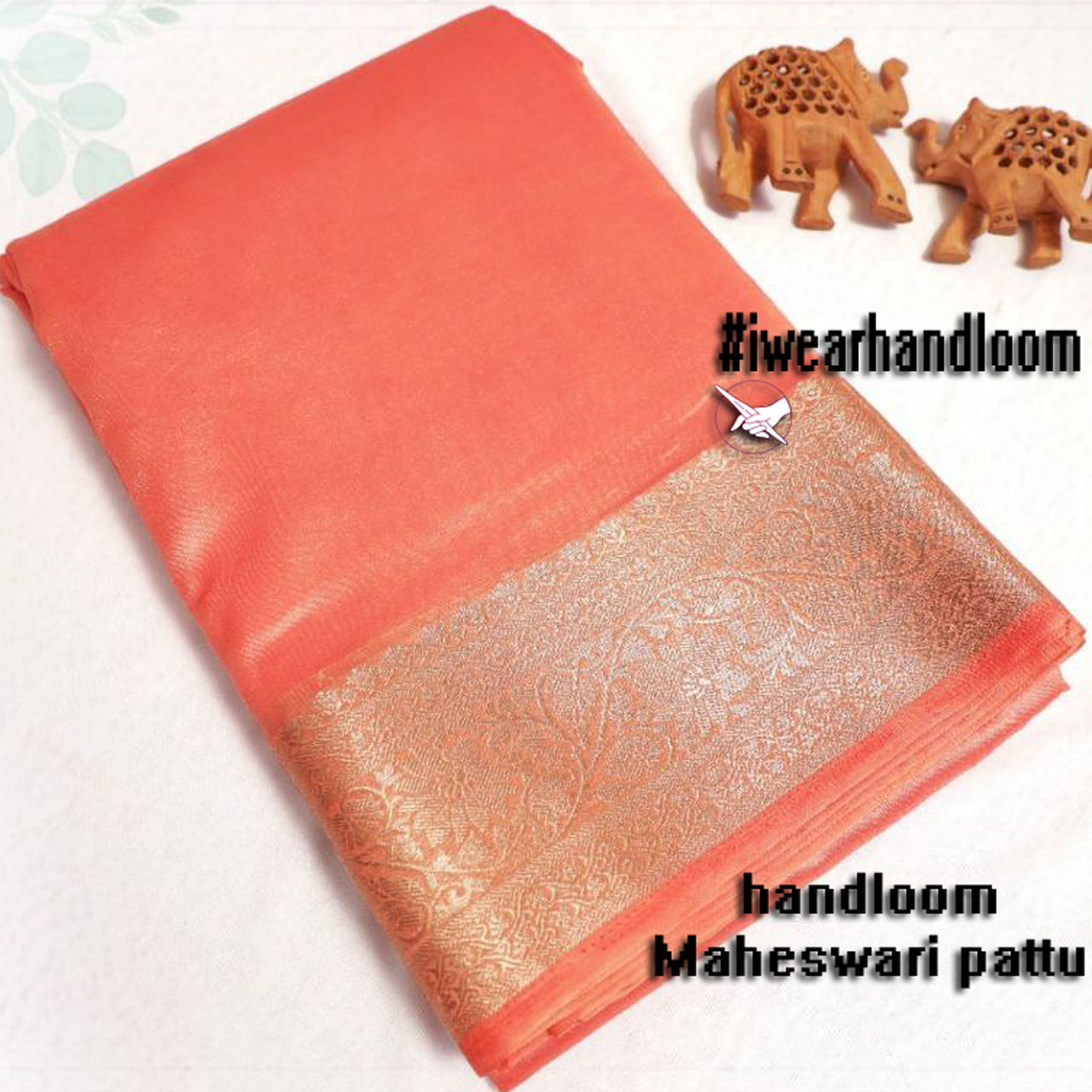 Zari Embellished Tissue Silk Saree Orange Maheshwari Pattu Design