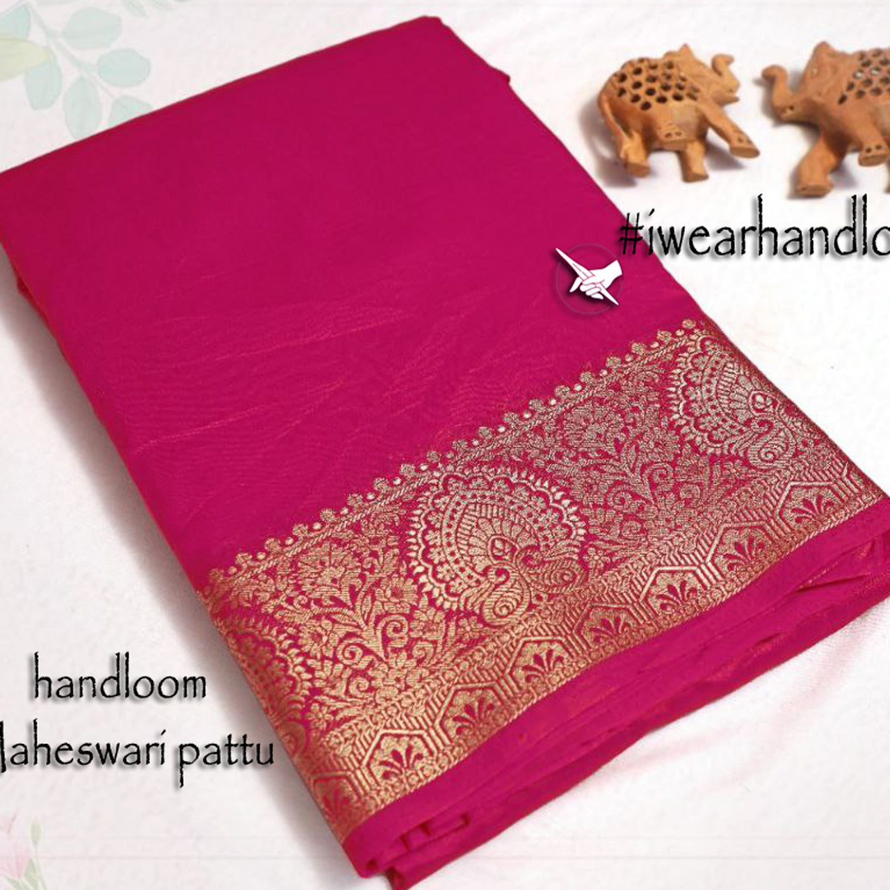 Zari Border Maheshwari Saree In Soft Tissue Silk Pink Plain And Elegant