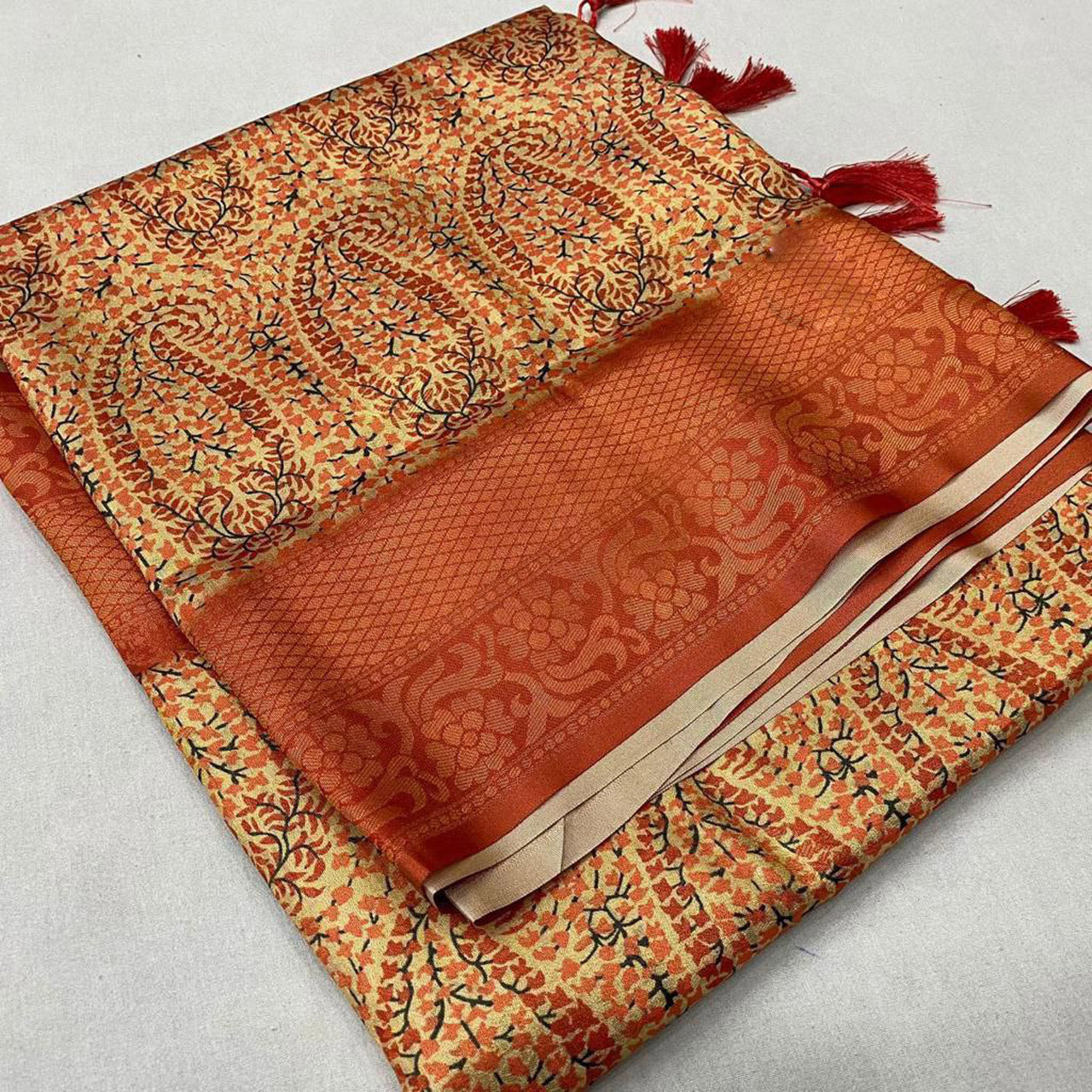 Workwear Soft Silk Saree Maroon Digital Print Blouse Included