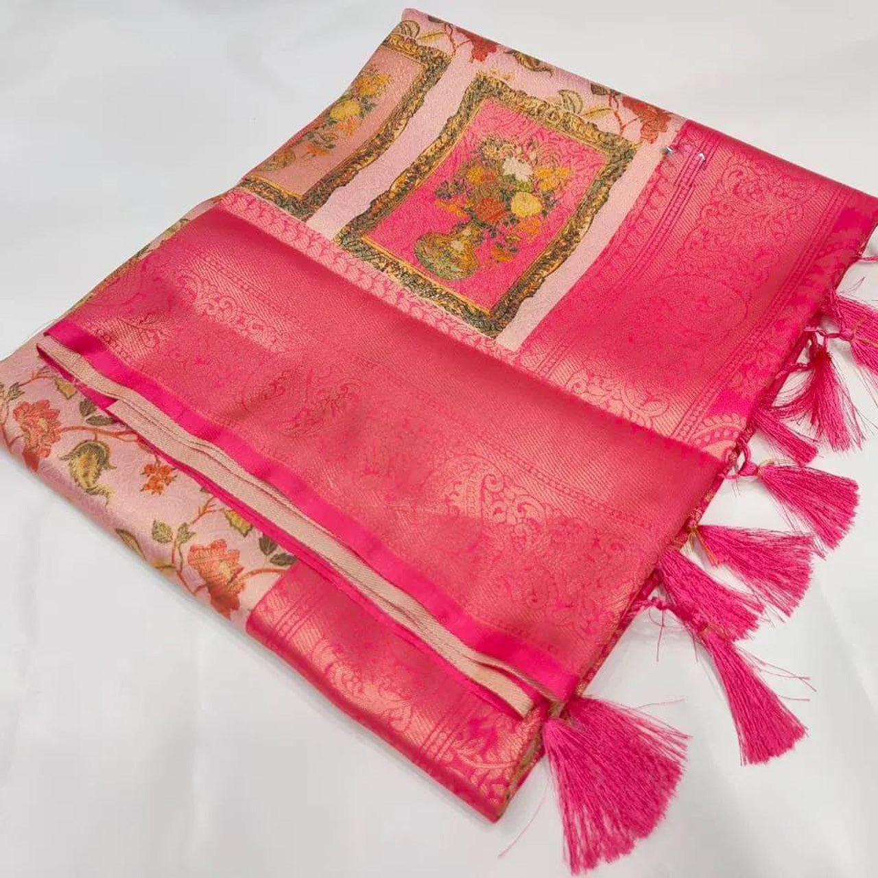 Relaxed Elegance Pink Digital Print Soft Silk Saree Blouse Piece