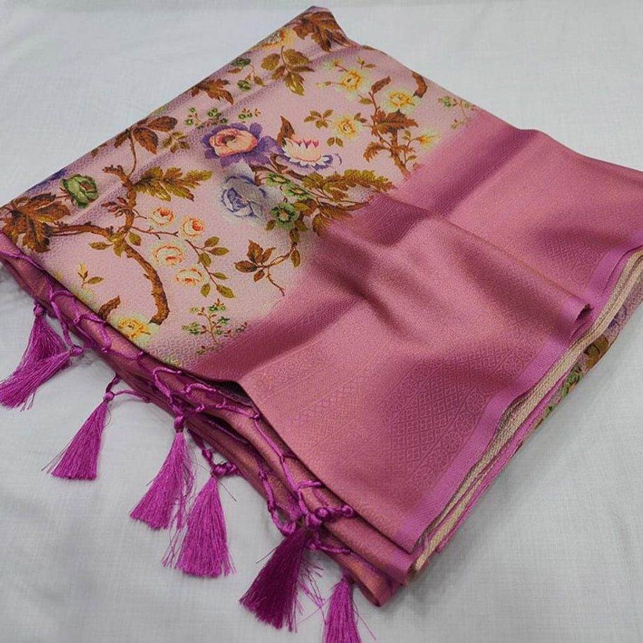 Magenta Color Digital Printed Daily Wear Soft Silk Saree