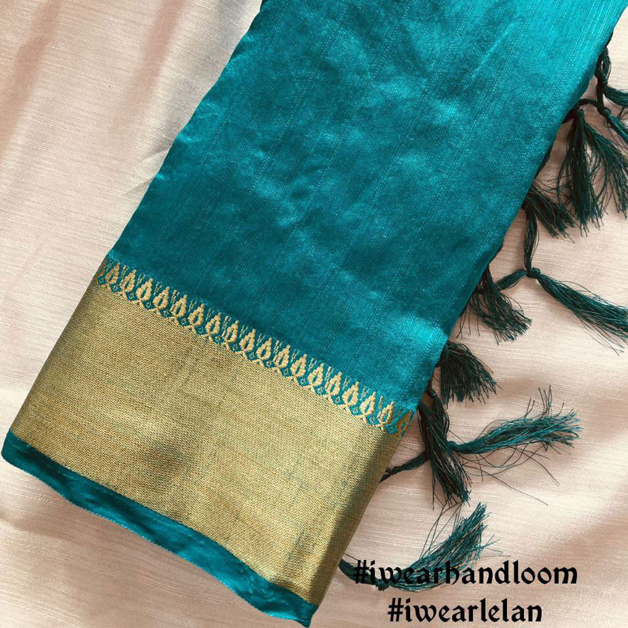 Rich Zari Work Saree Cyan Soft Chiffon Silk With Kerala Lelan Handloom Touch