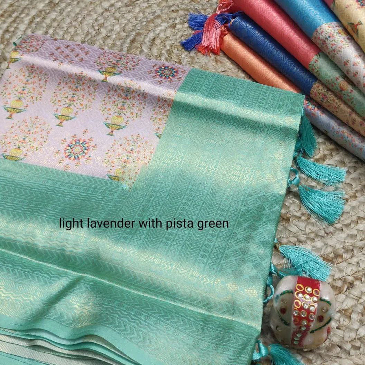 Minimalist Casual Saree Light Lavender Printed Soft Silk Fancy Blouse