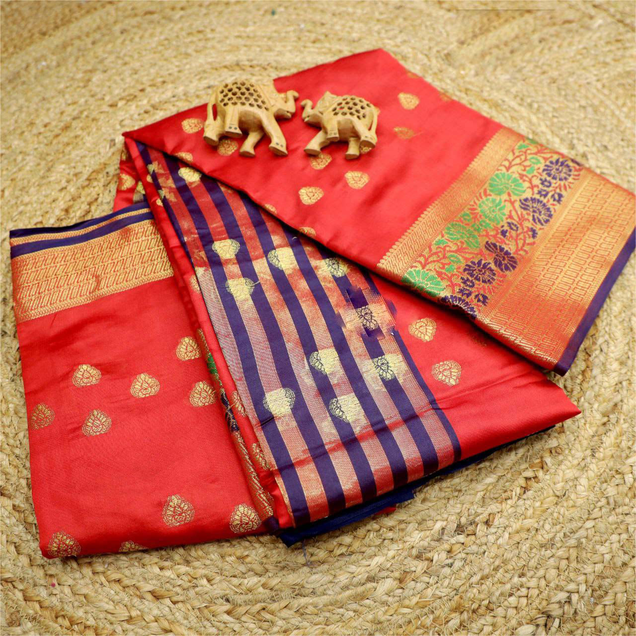 Traditional Red Korvai Silk Saree Designer Weaving For Festive Glamour