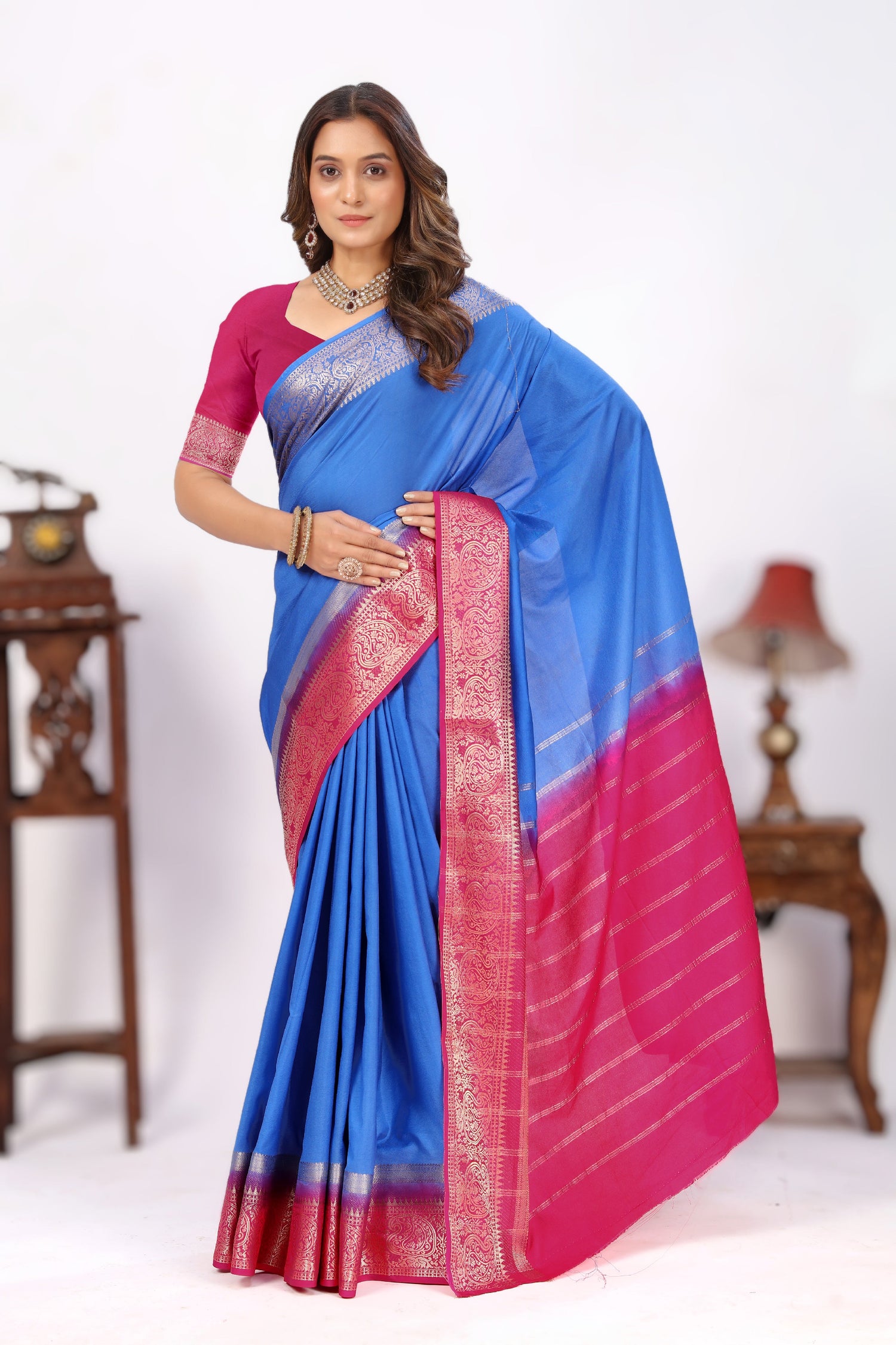 Mysore Crepe Traditional Saree In Plain Finish