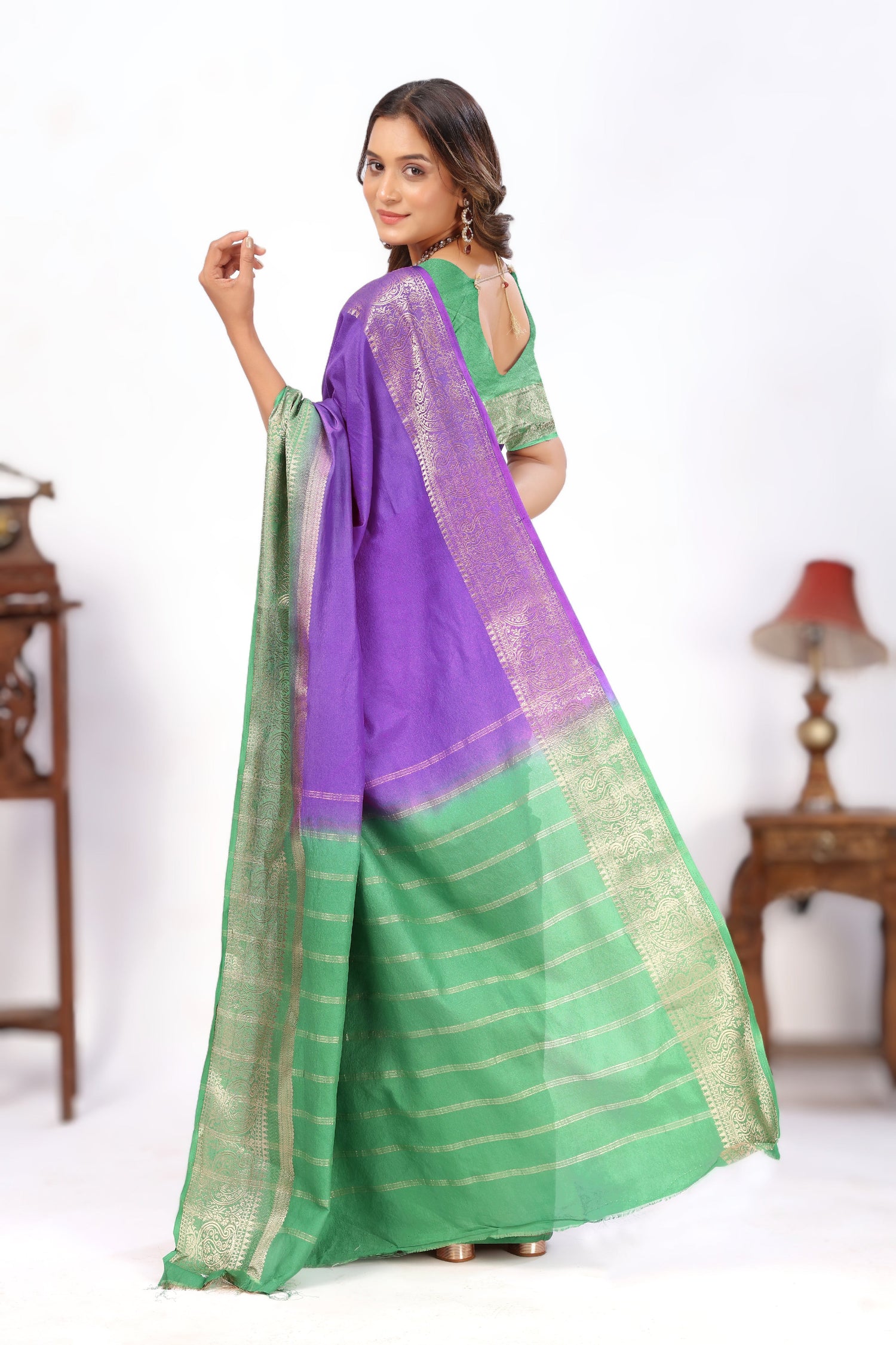 Heritage Style Plain Mysore Silk Crepe Saree