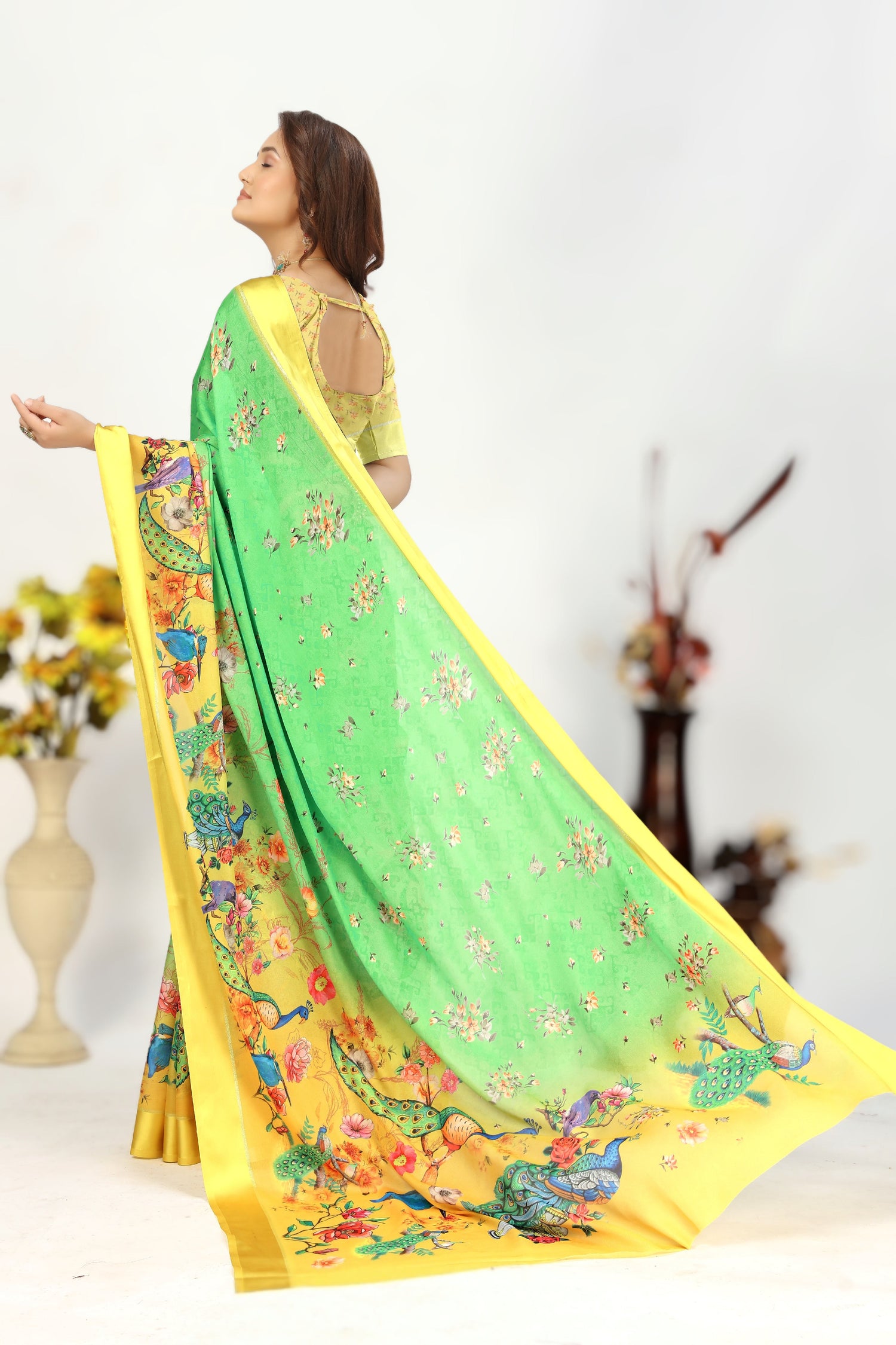 Green Printed Saree