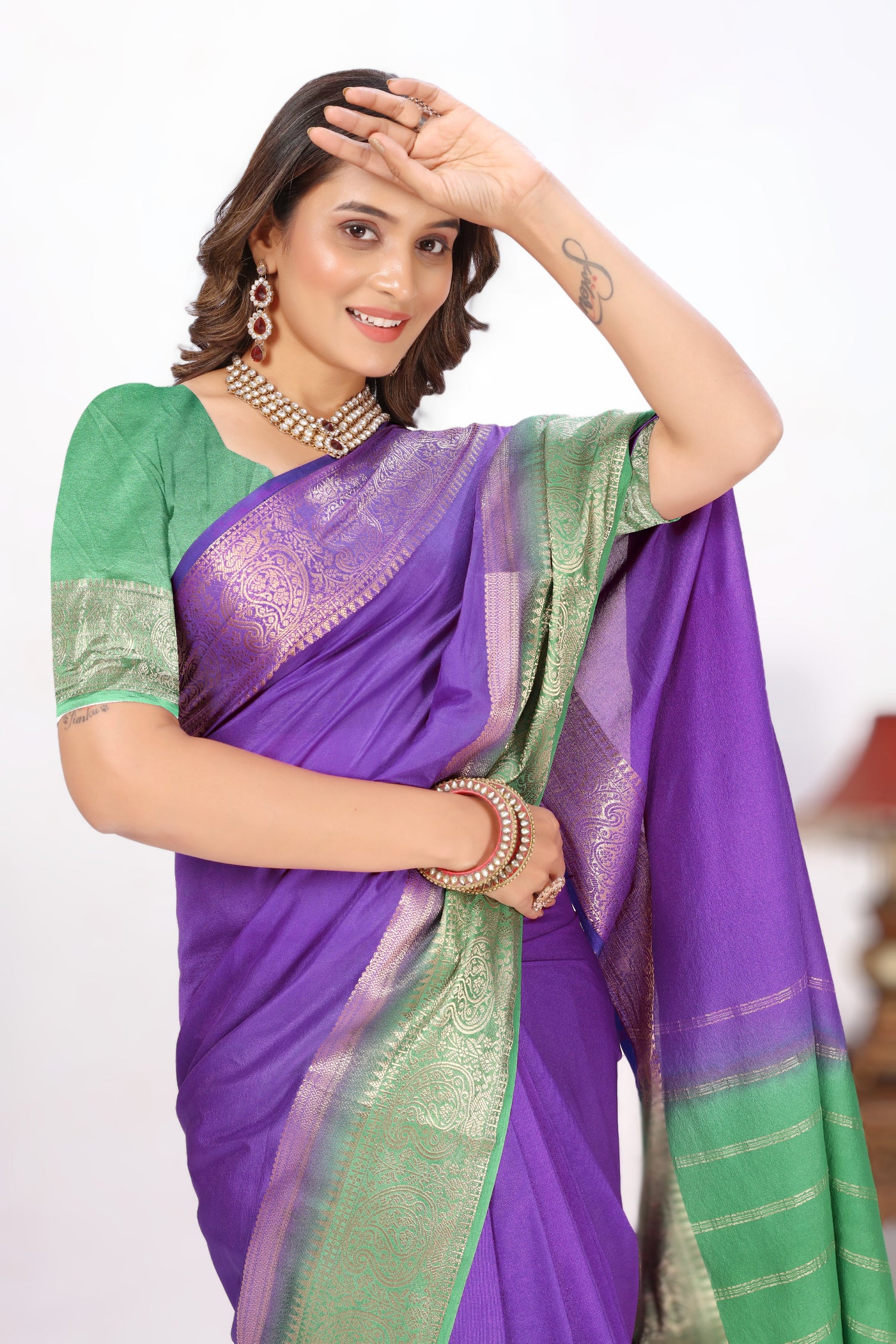 Heritage Style Plain Mysore Silk Crepe Saree