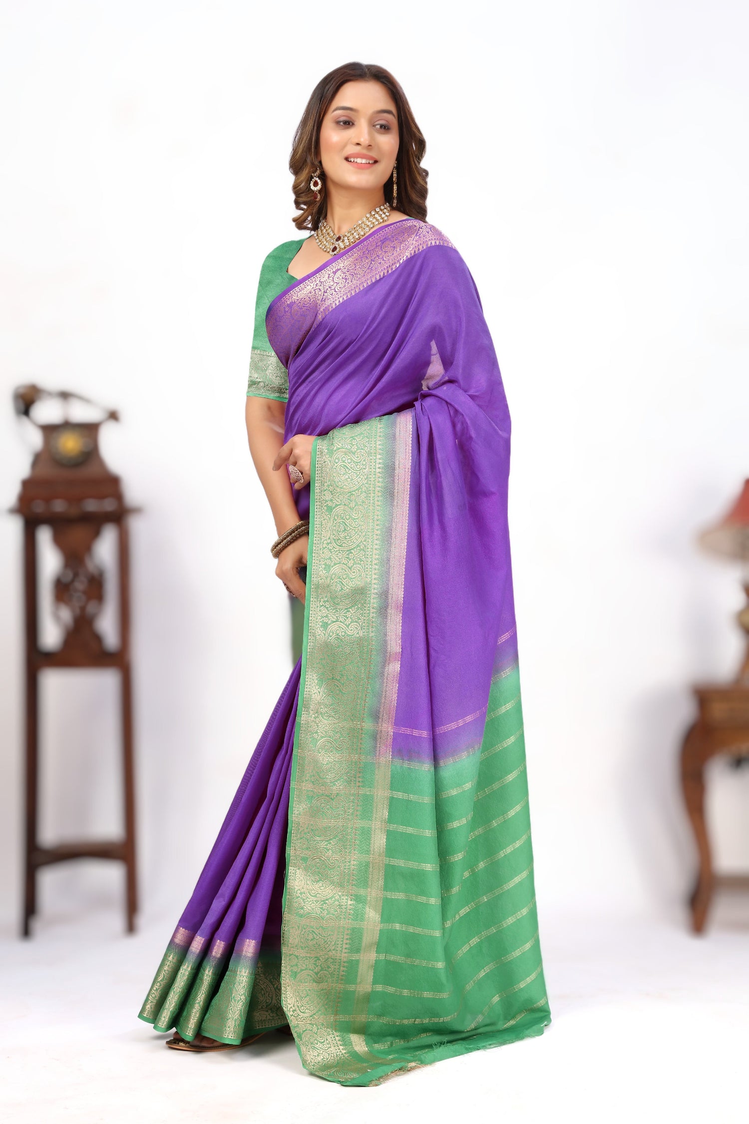 Heritage Style Plain Mysore Silk Crepe Saree