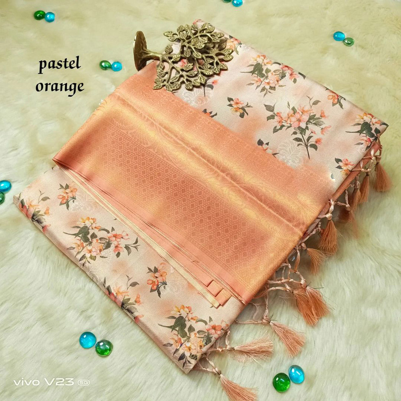 Minimalist Soft Silk Saree Orange Print With Blouse For Everyday Wear