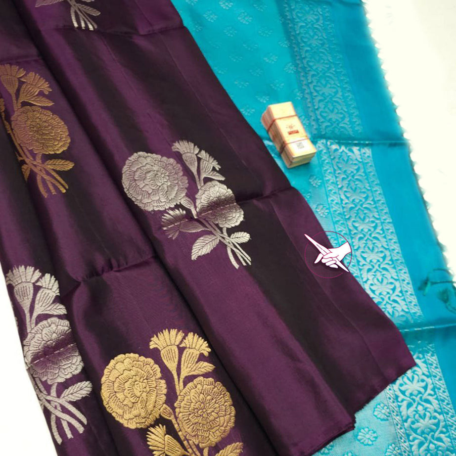 Purple Premium Silk Big Meena Work Buttas All Over Saree With Rich Pallu