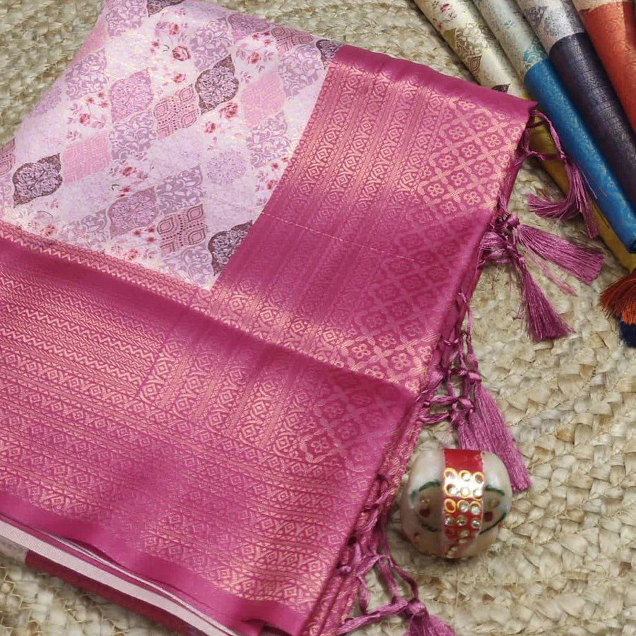 Pink Color Digital Printed Function Wear Soft Silk Saree