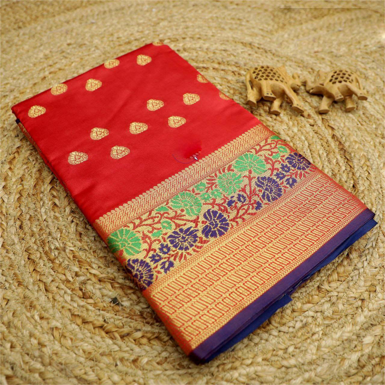 Traditional Red Korvai Silk Saree Designer Weaving For Festive Glamour