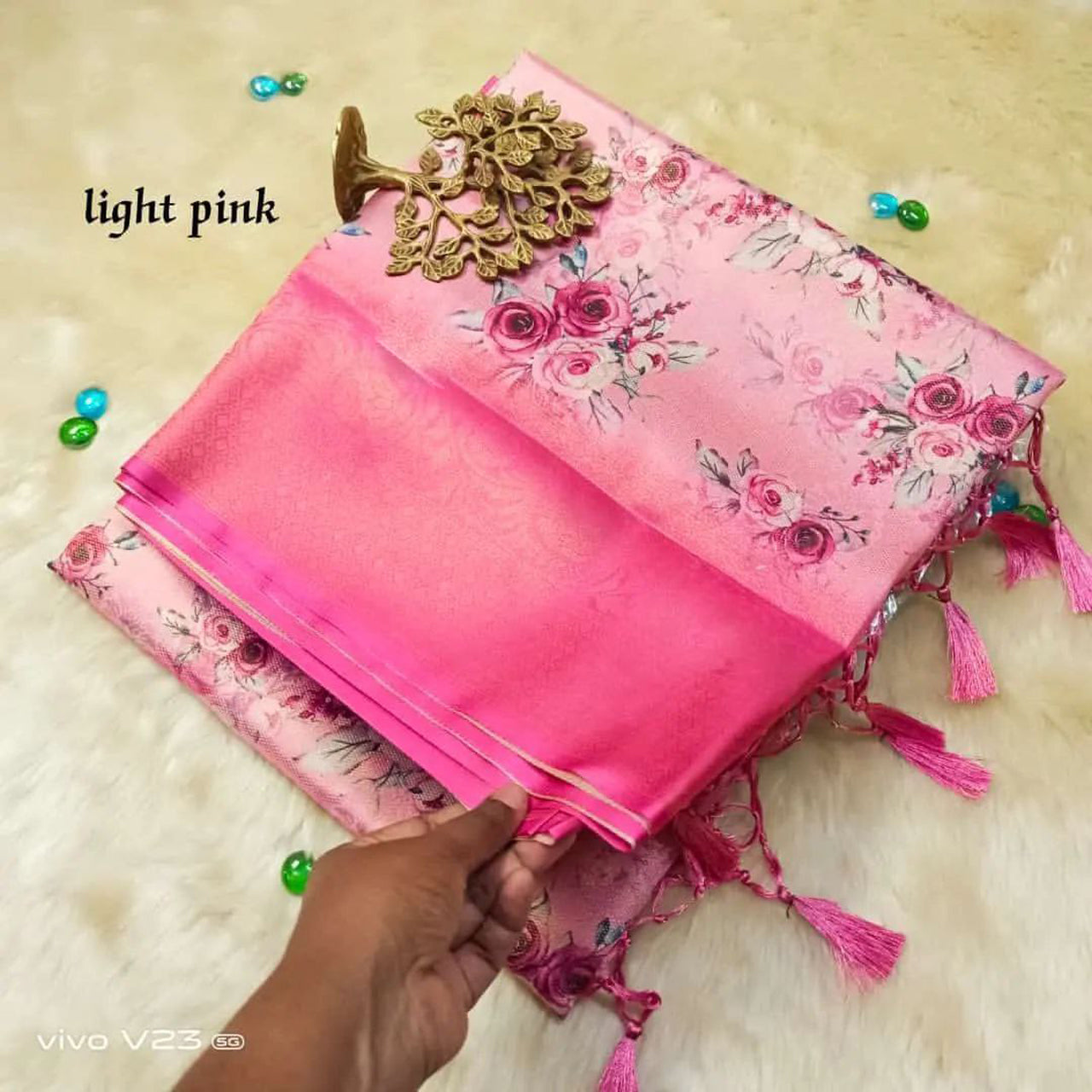 Simple Printed Silk Saree Light Pink Daily Wear With Blouse Material